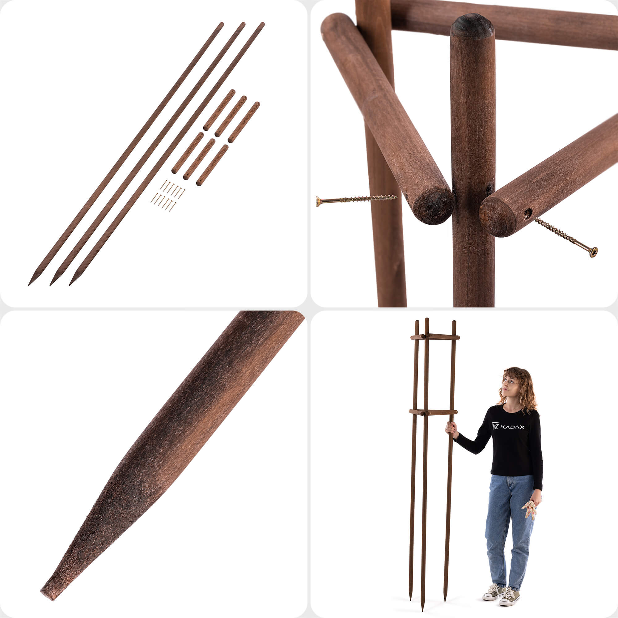 Podpora ogrodowa trójnóg Redon 195 cm drewniana brązowa