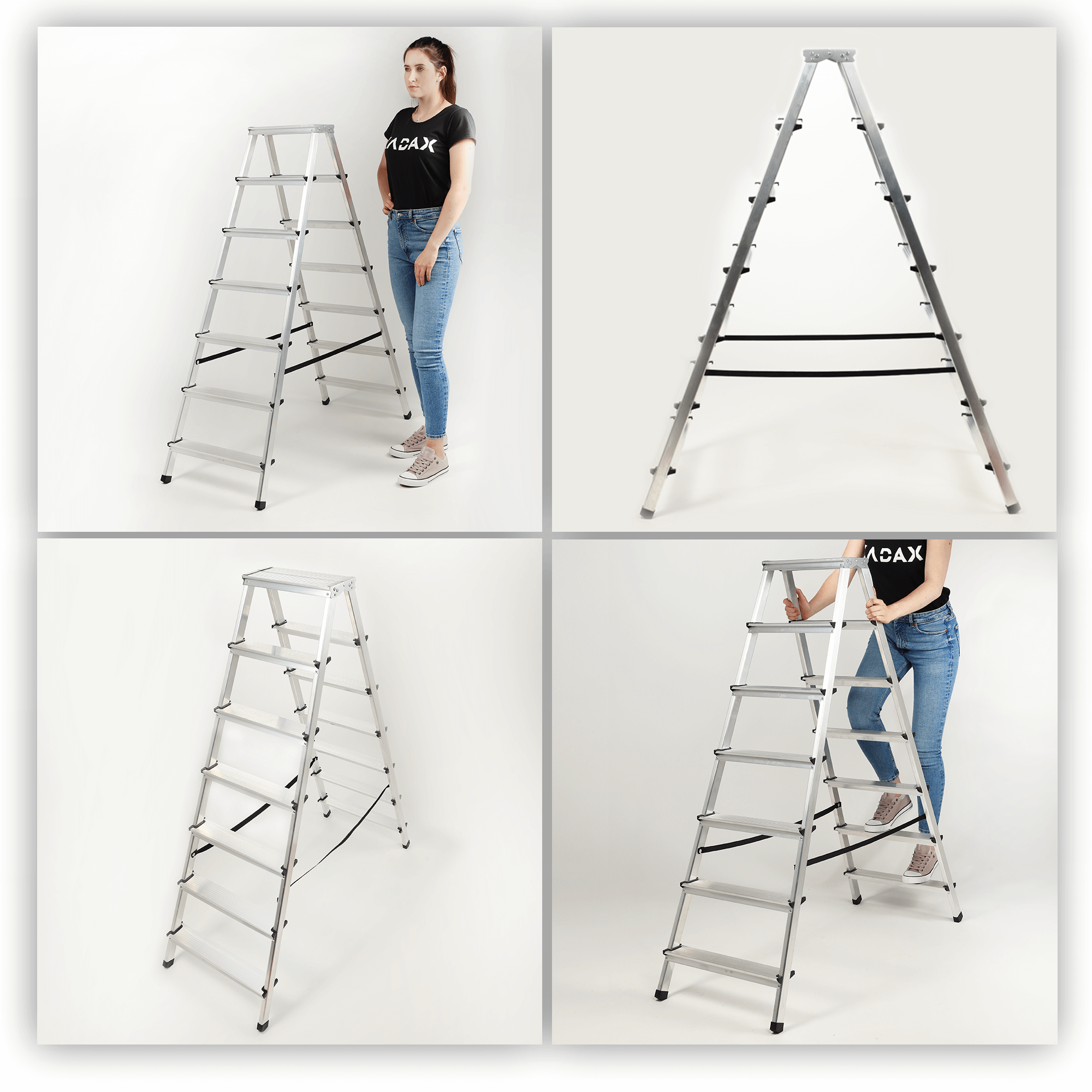 Drabina aluminiowa z podestem Molde, 7 stopni, 125 kg