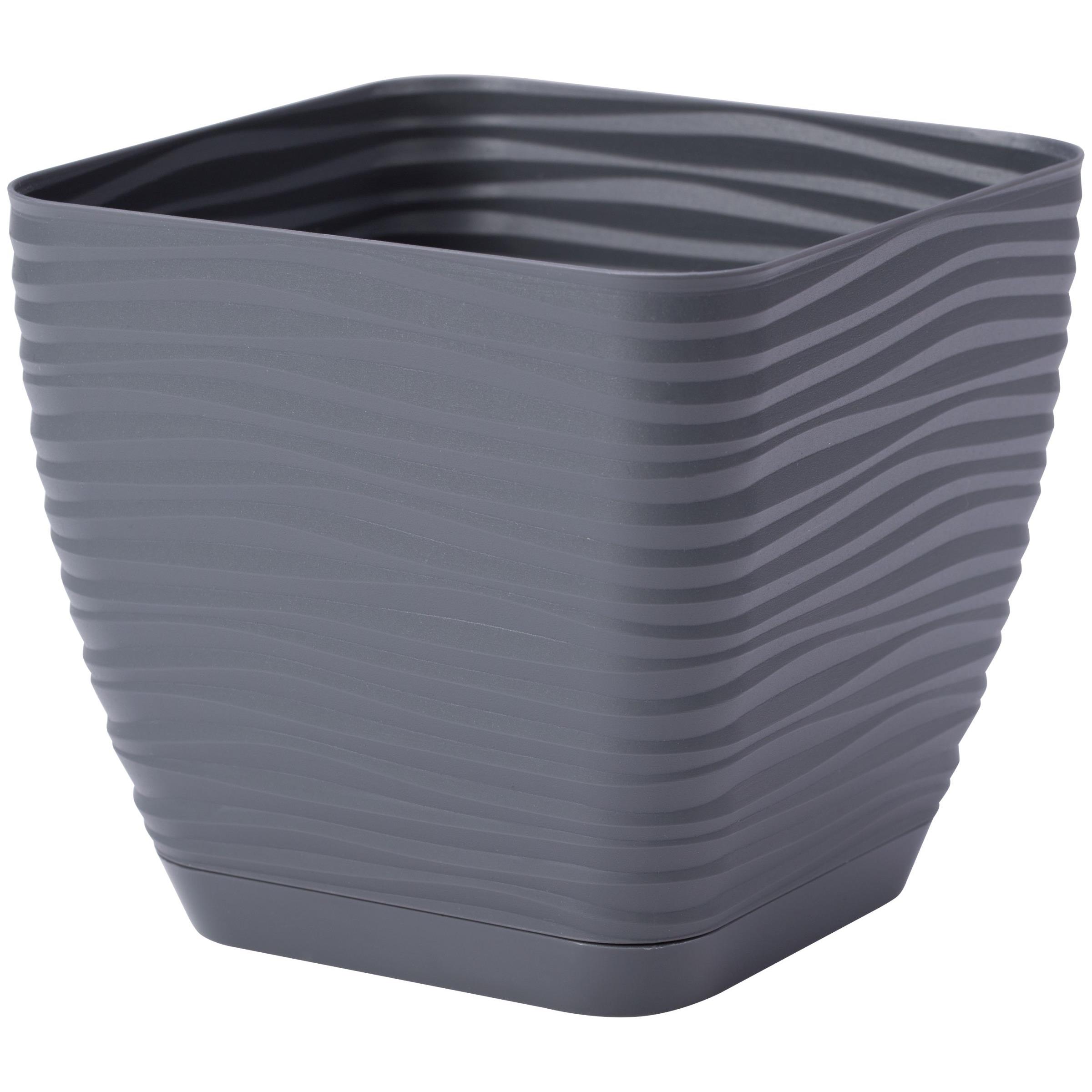 Doniczka kwadratowa z podstawką 15 cm, antracyt