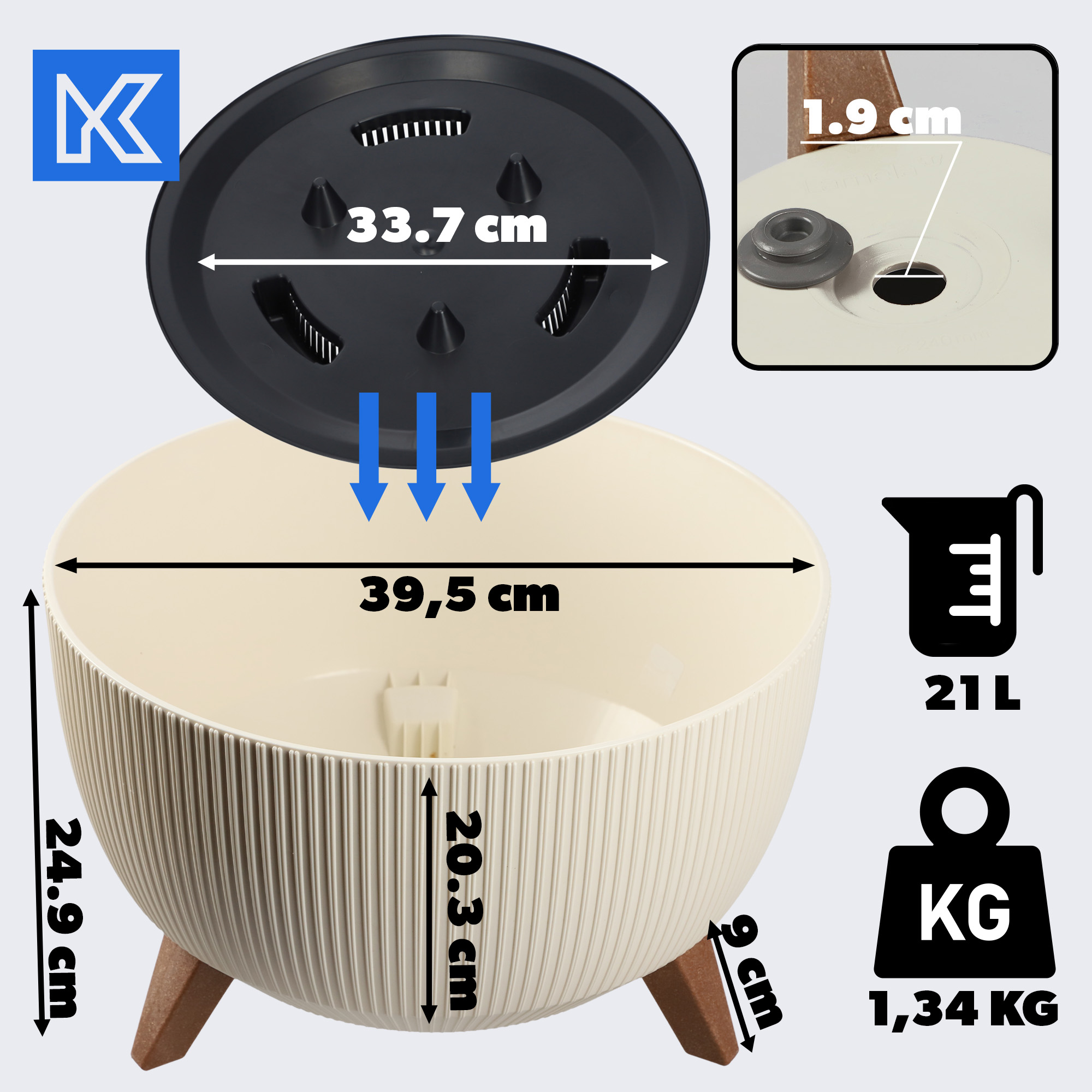 Misa na kwiaty z nóżkami Milis 40 cm, kremowy