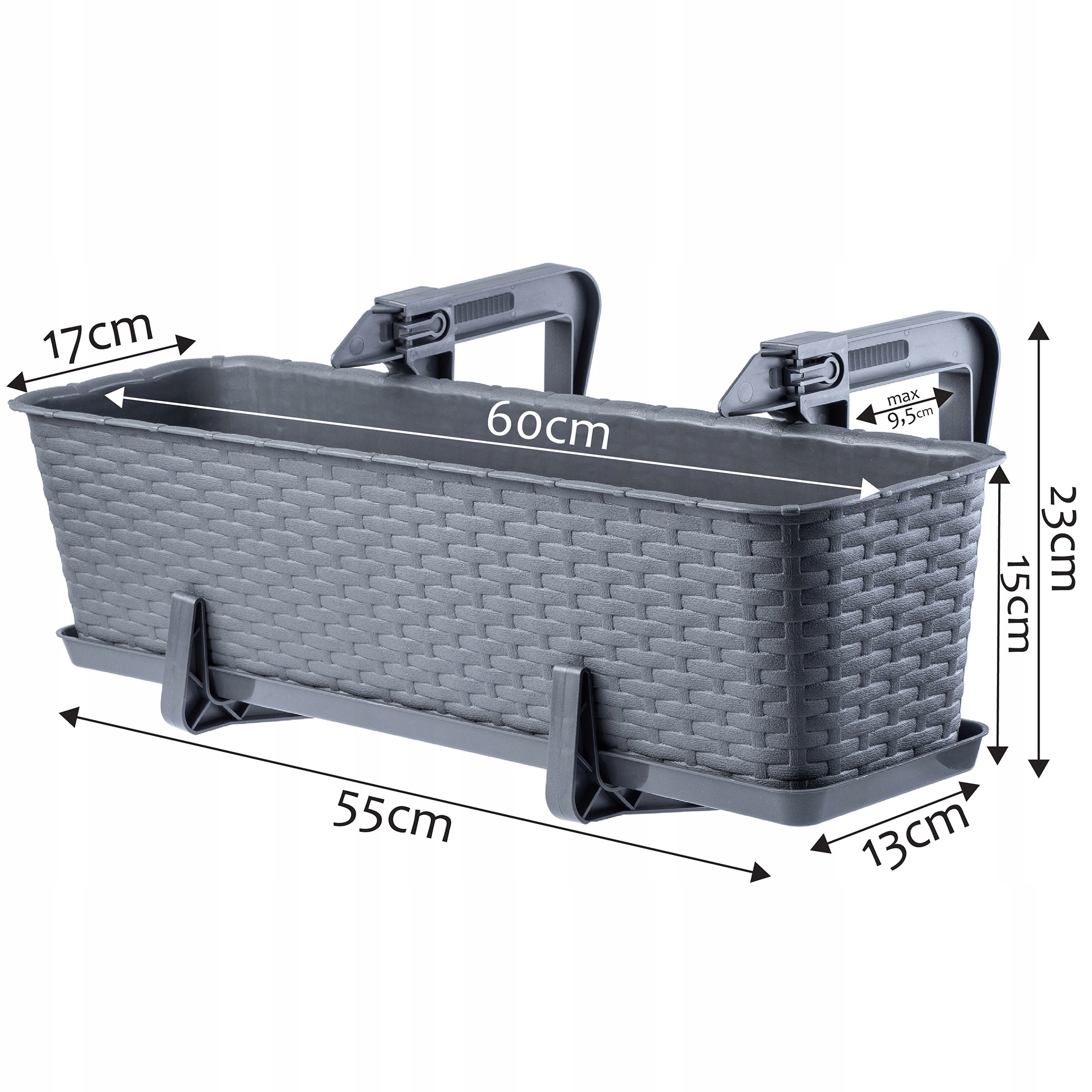 Skrzynka balkonowa z podstawką i uchwytami 40 + 60cm, 2 szt.