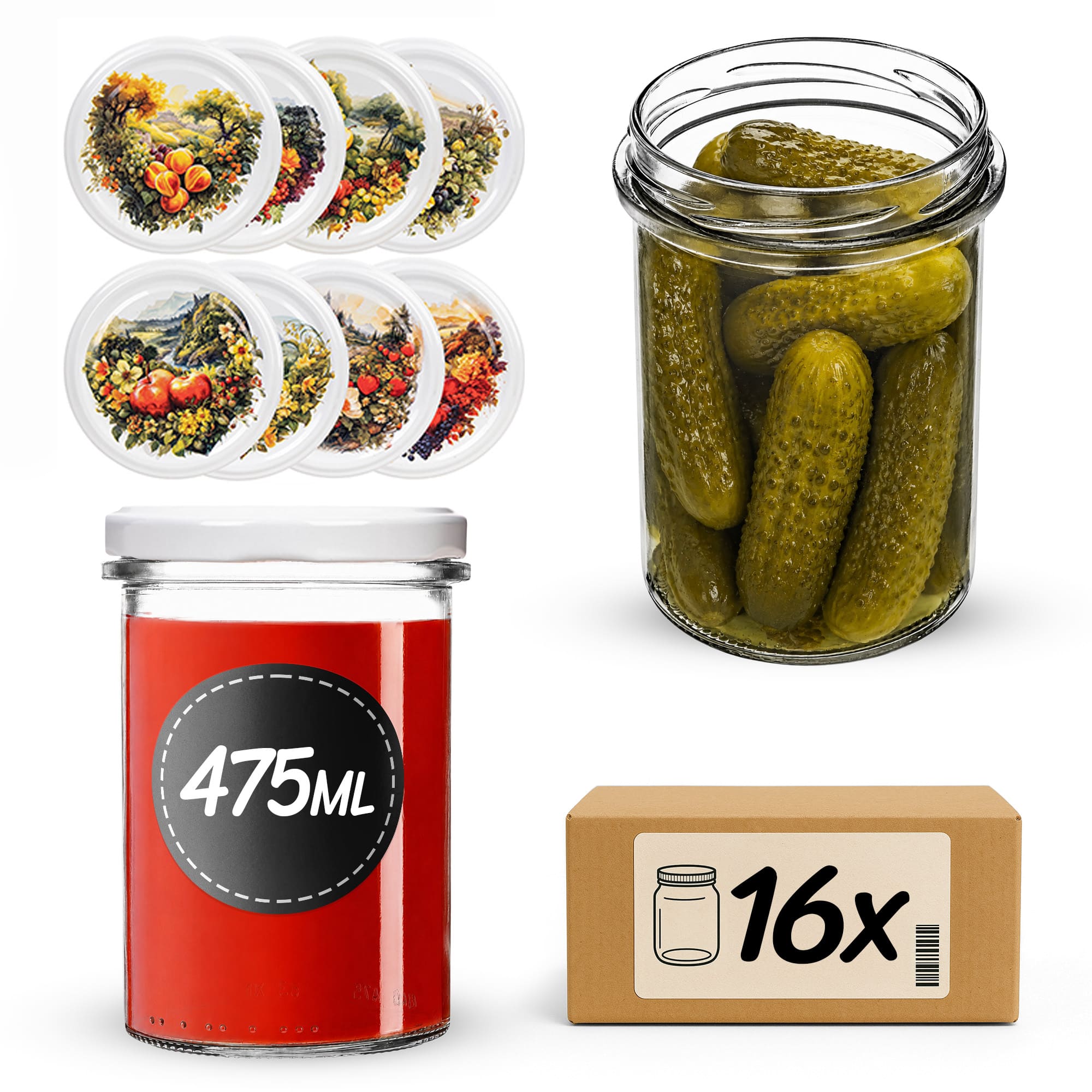 Słoiki na przetwory Befa 475ml 16szt fi 82 mm + wieczka "Dolina"