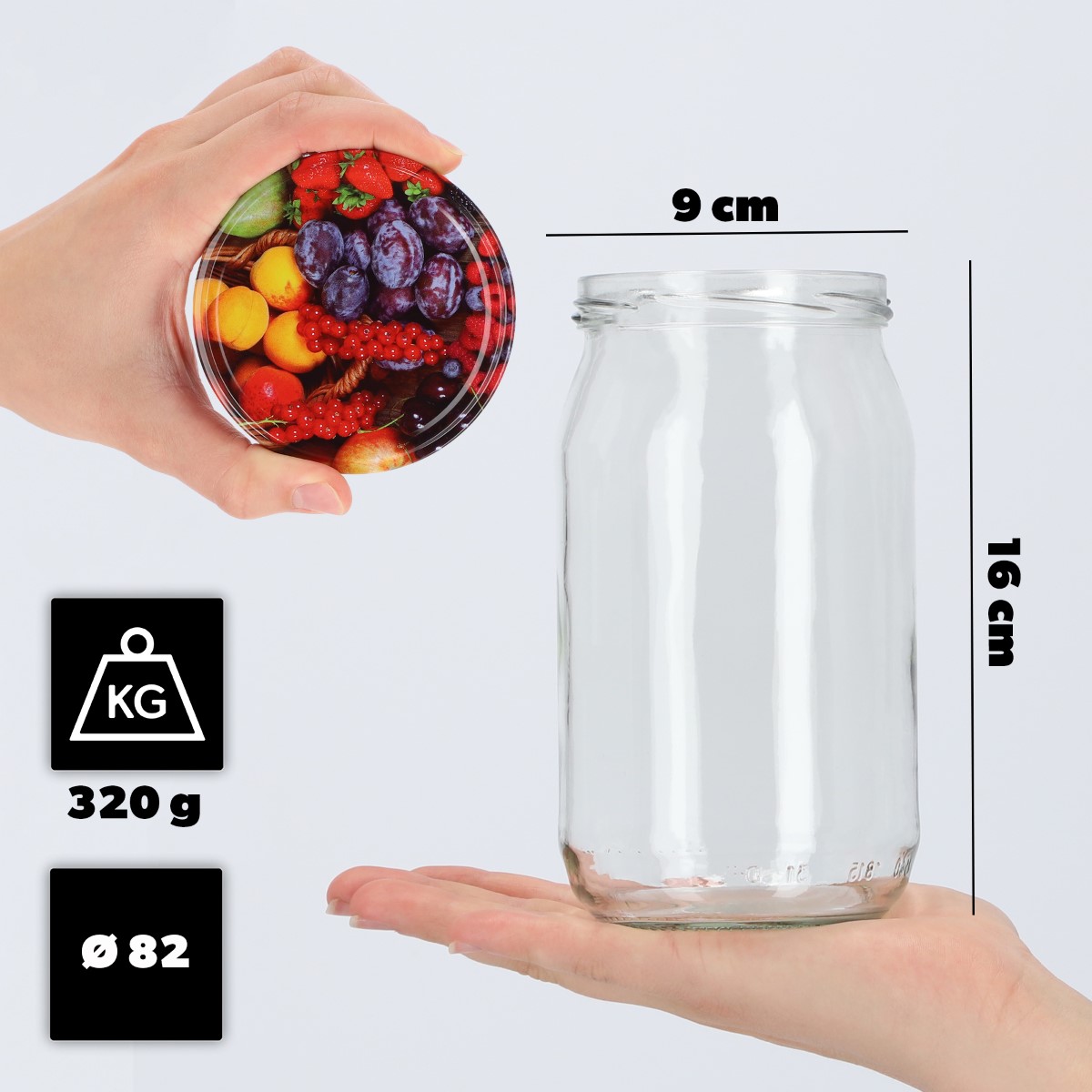 Słoiki na przetwory Niva 760ml 48szt fi 82 mm + wieczka "Owoce"