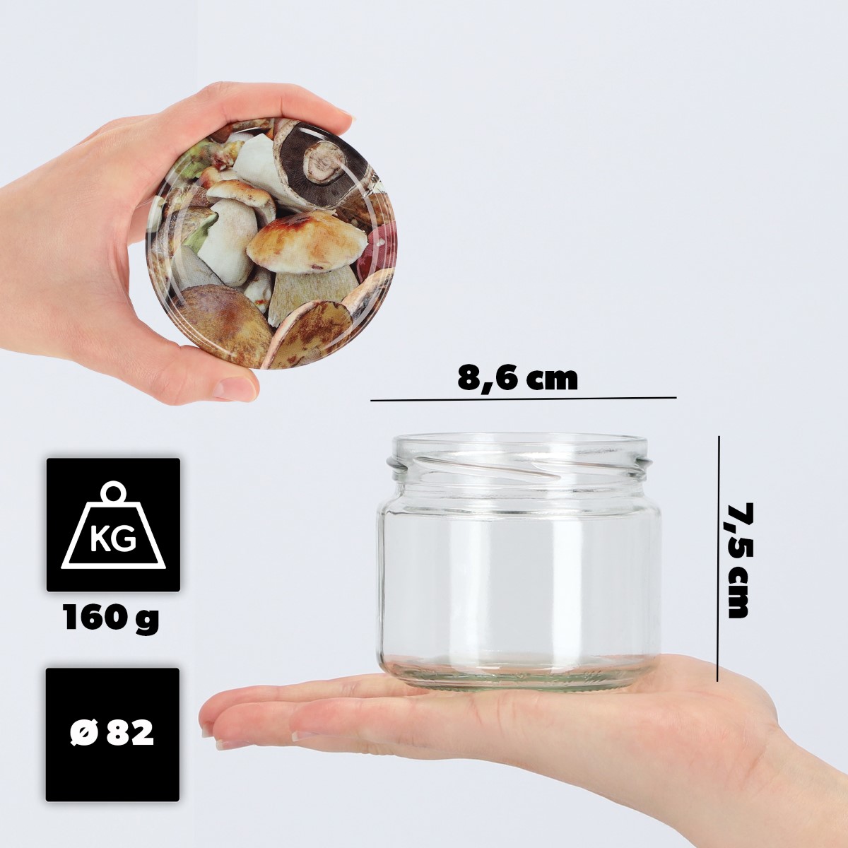 Słoiki na przetwory Sonka 330ml 50szt fi 82 mm + wieczka "Grzyby"
