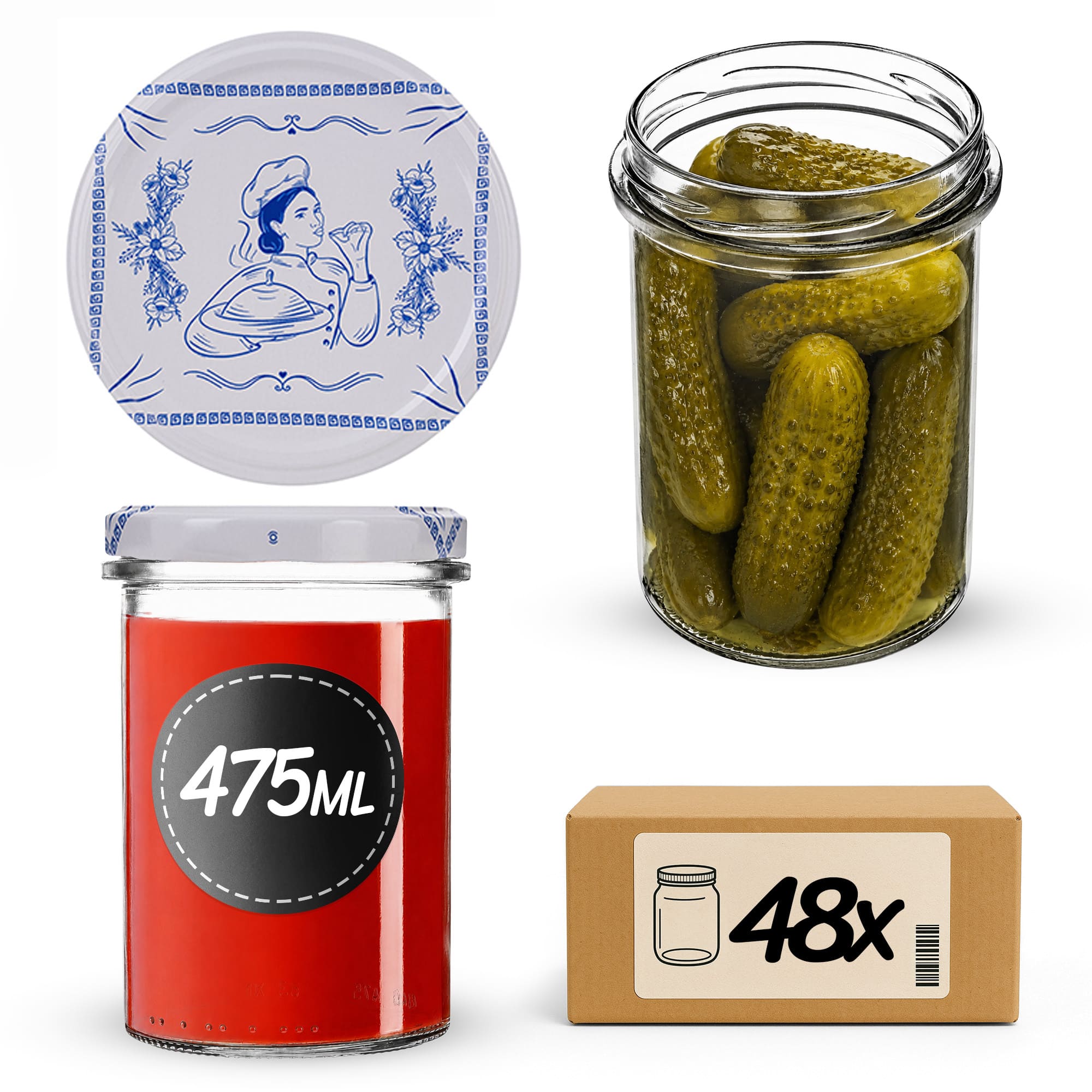Słoiki na przetwory Befa 475ml 48szt fi 82 mm + wieczka "Kucharka"