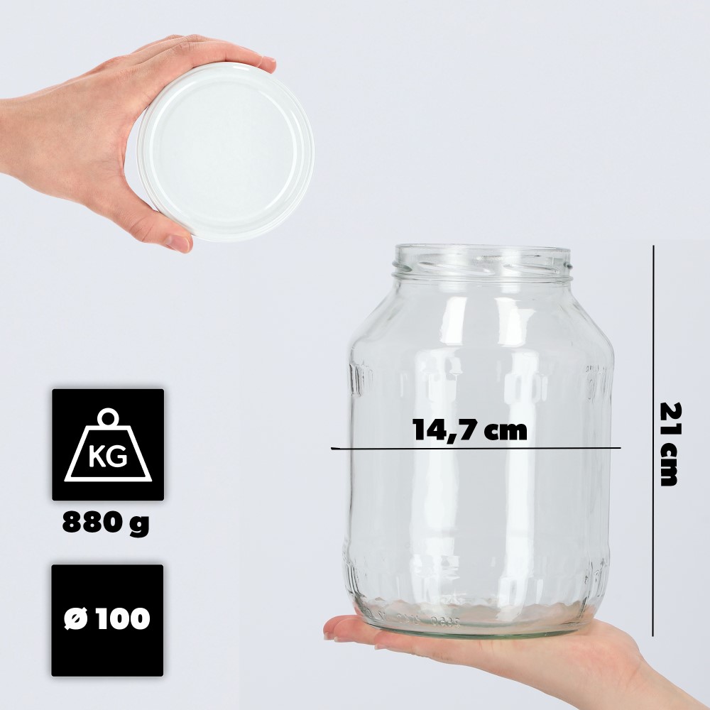 Szklany słój Albi 2,5L 100 mm + wieczko białe 4szt
