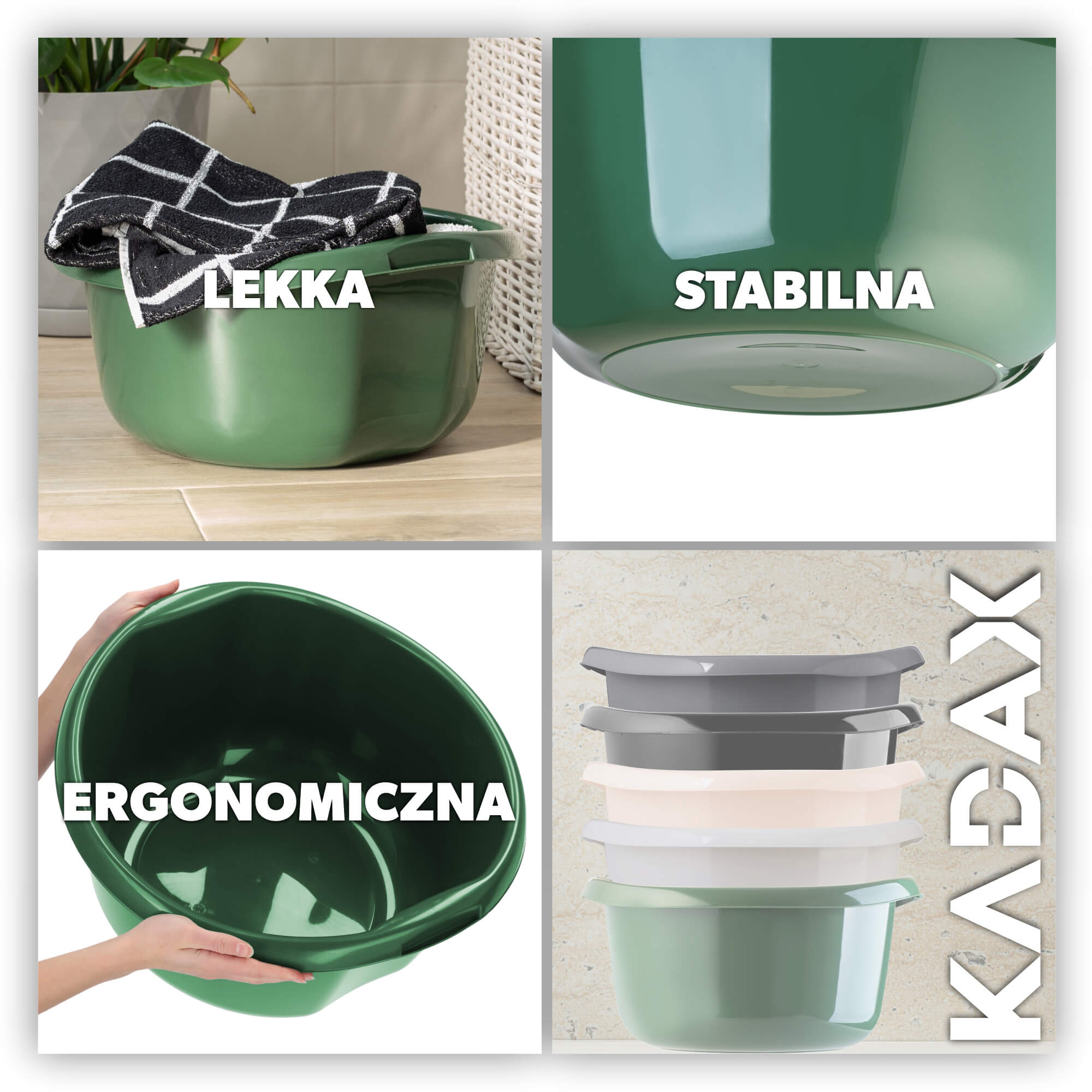 Miednica plastikowa z uchwytami 30L, zielona