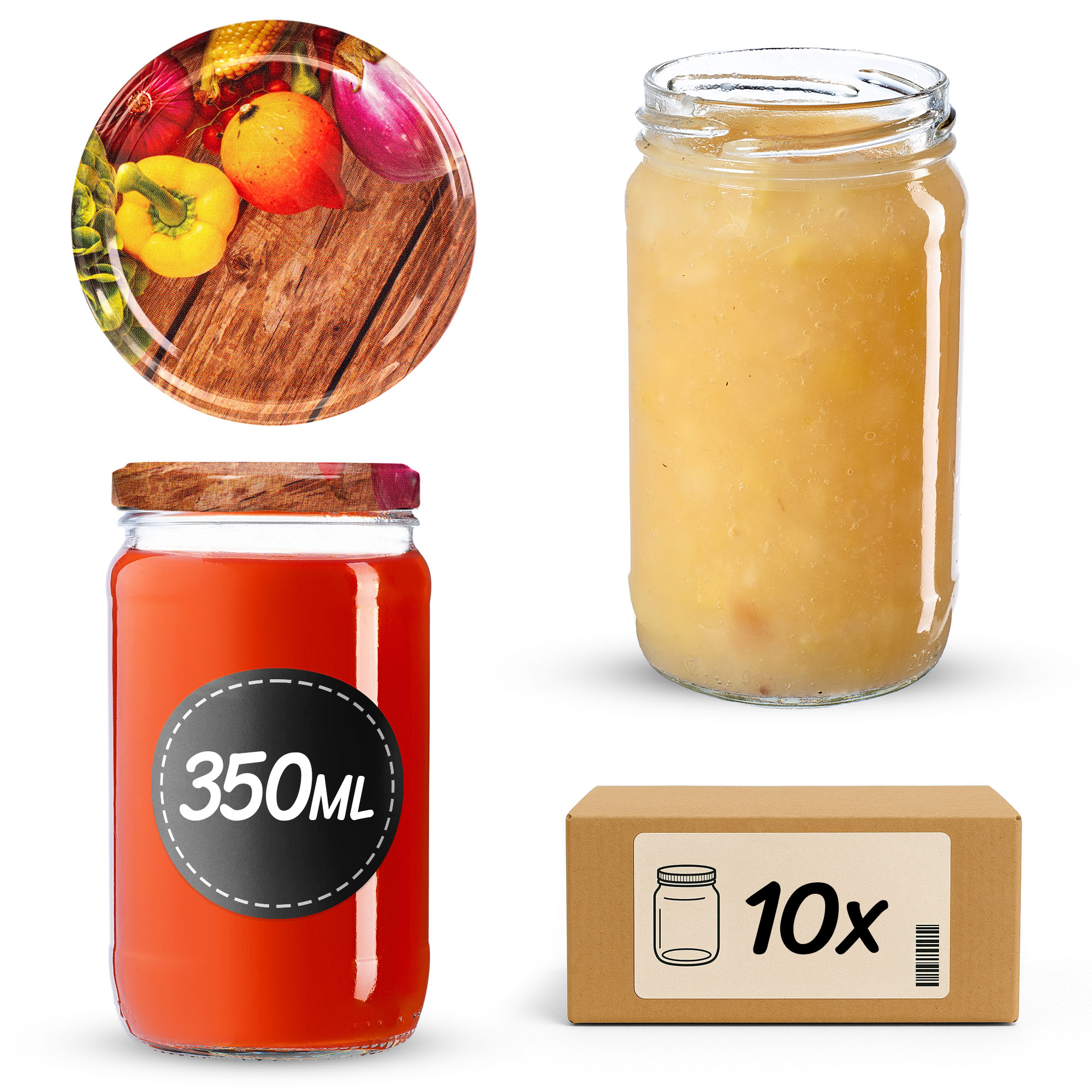 Słoiki na przetwory Gera 350ml fi 66 mm 10szt + wieczko Warzywa