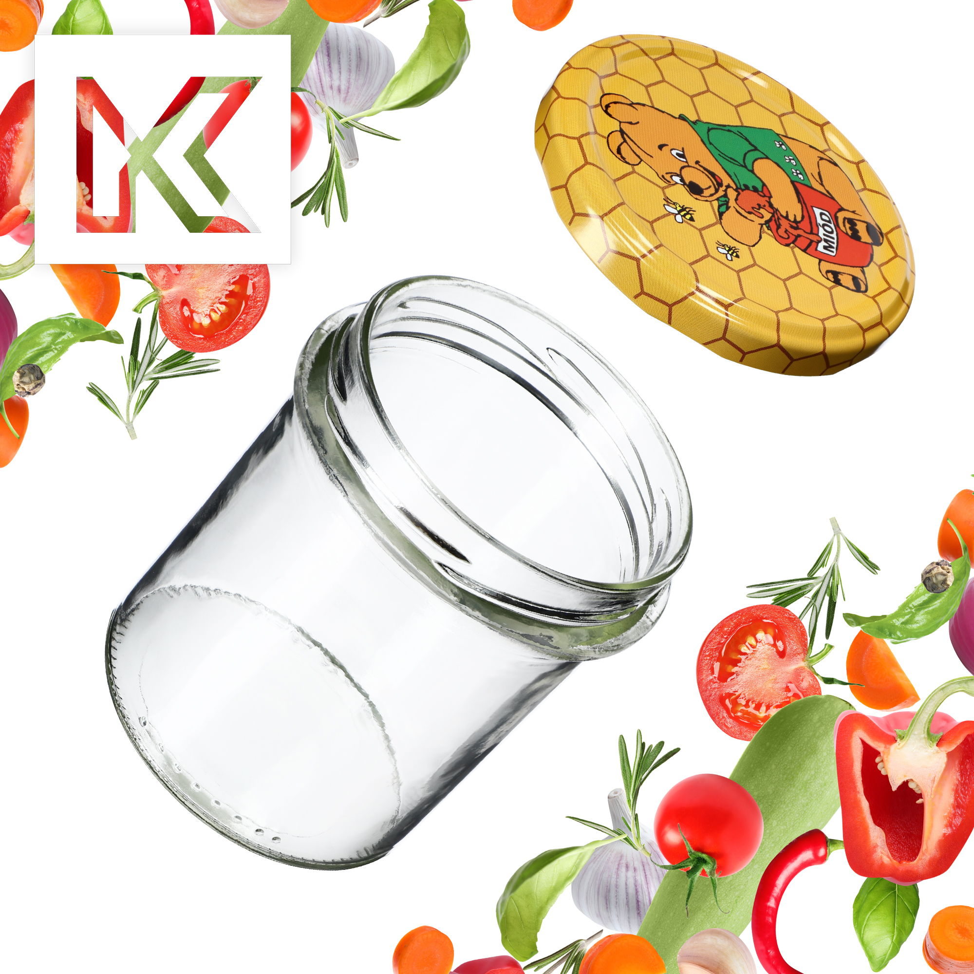 Słoiki na przetwory Avila 350ml 20szt fi 82 mm + wieczka "Miód"