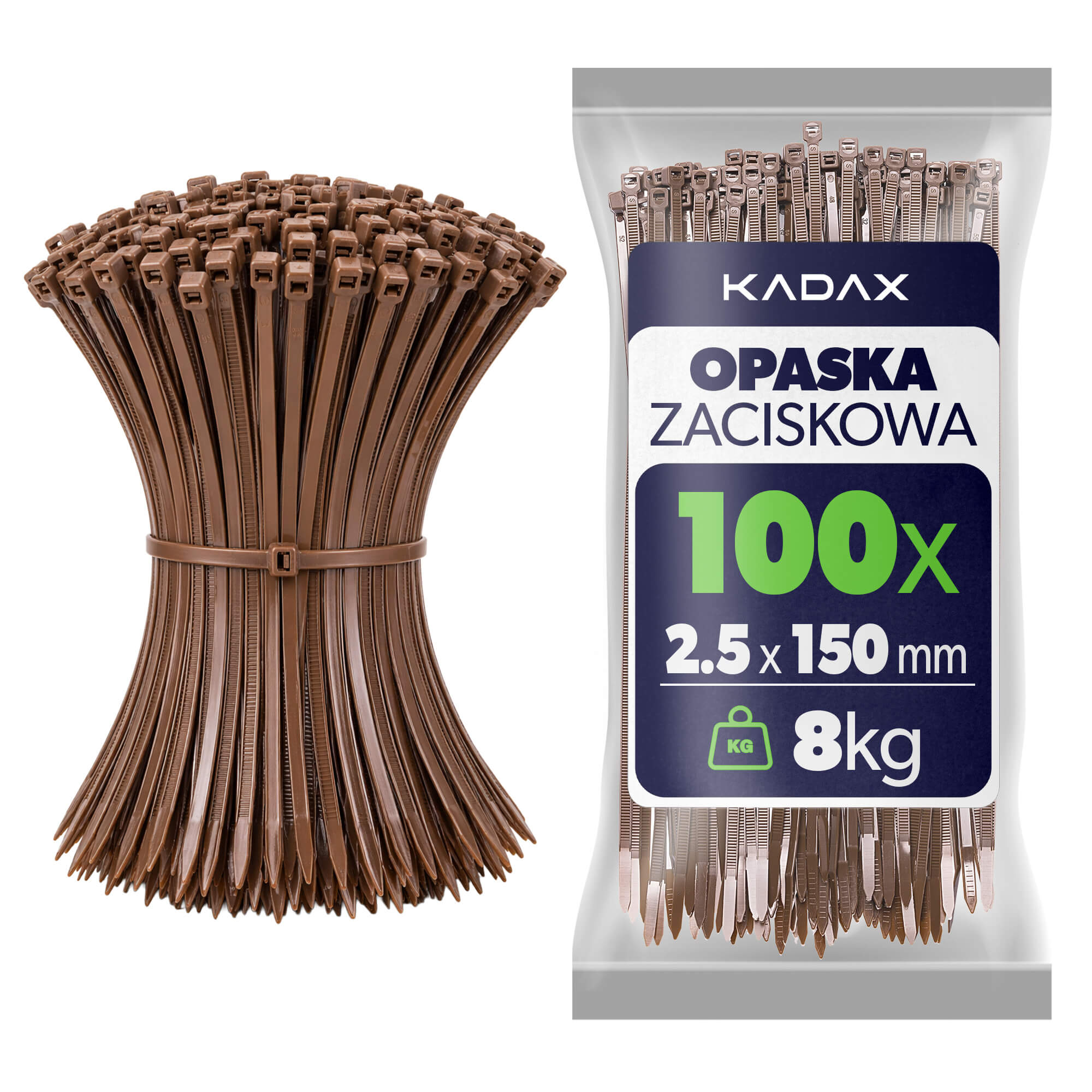 Opaski zaciskowe Maurens 150 x 2.5 mm brązowe 100 szt.