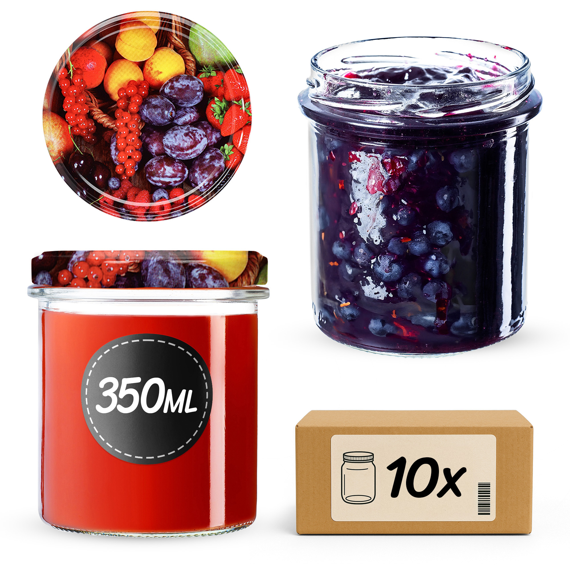 Słoiki na przetwory Avila 350ml 10szt fi 82 mm + wieczka "Mix Owoców"