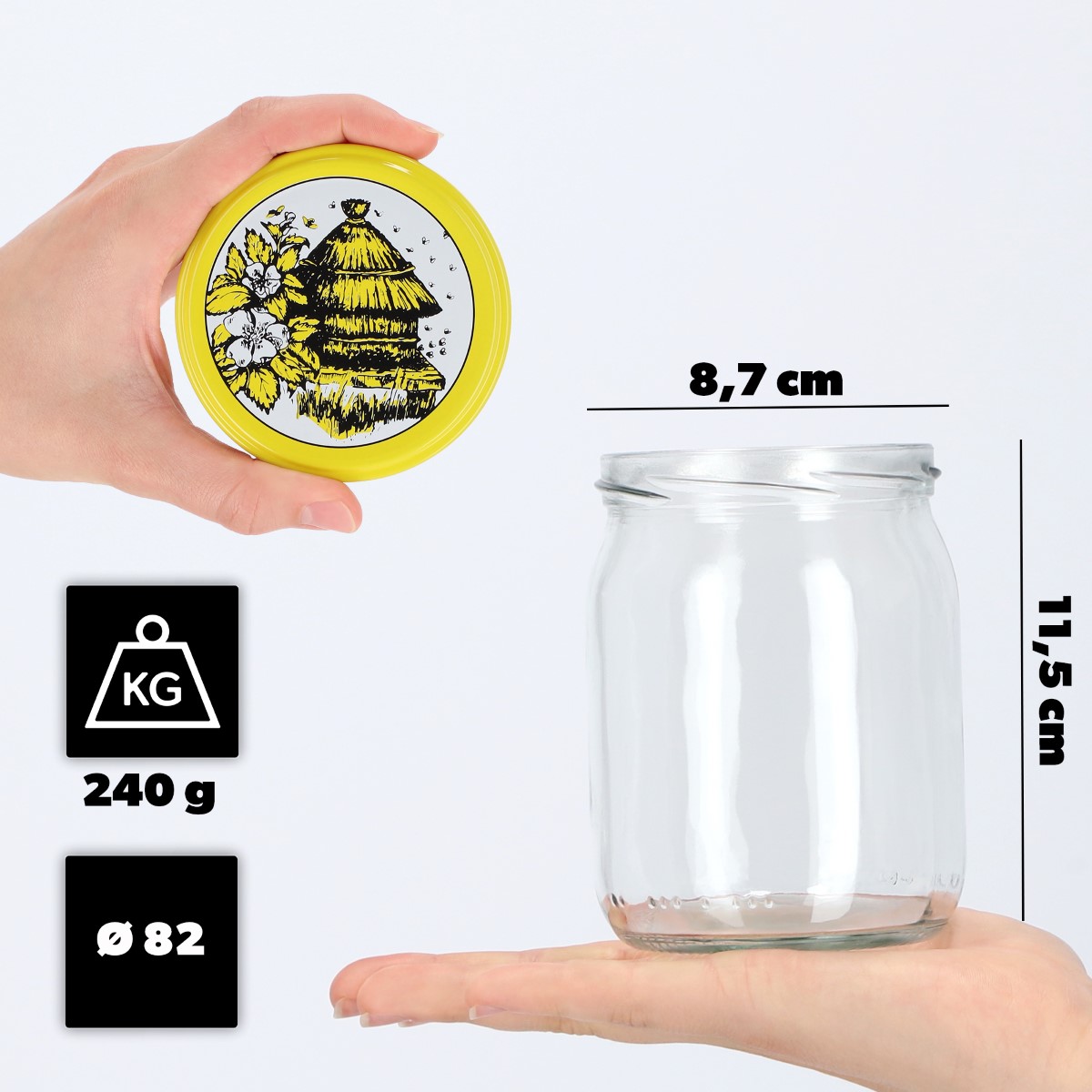 Słoiki Senna 540ml 16szt fi 82 mm + wieczka "Pszczoły"