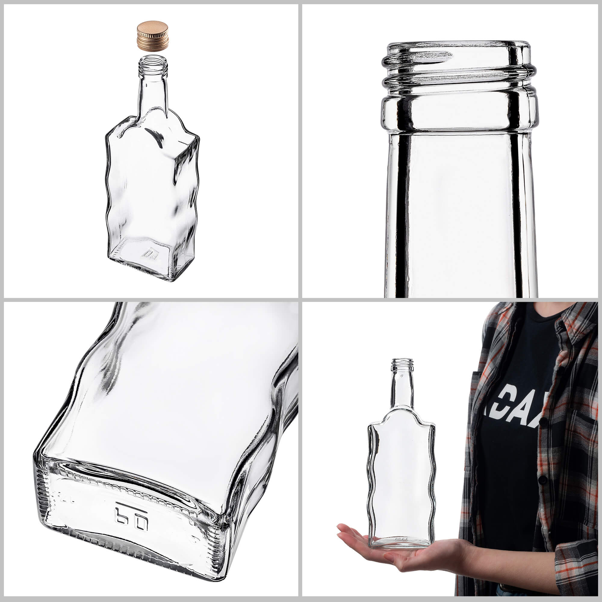 Szklana butelka na nalewkę Fala 500ml ze złotą zakrętką 10 szt.