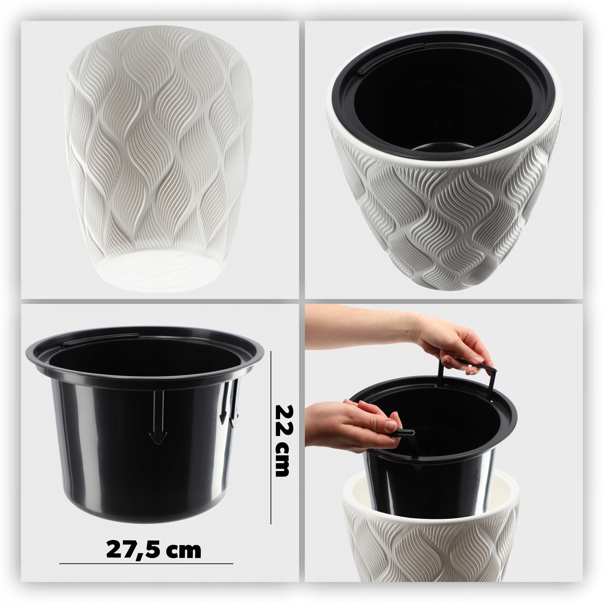 Doniczka na kwiaty z wkładem Jesi 40 cm, biała