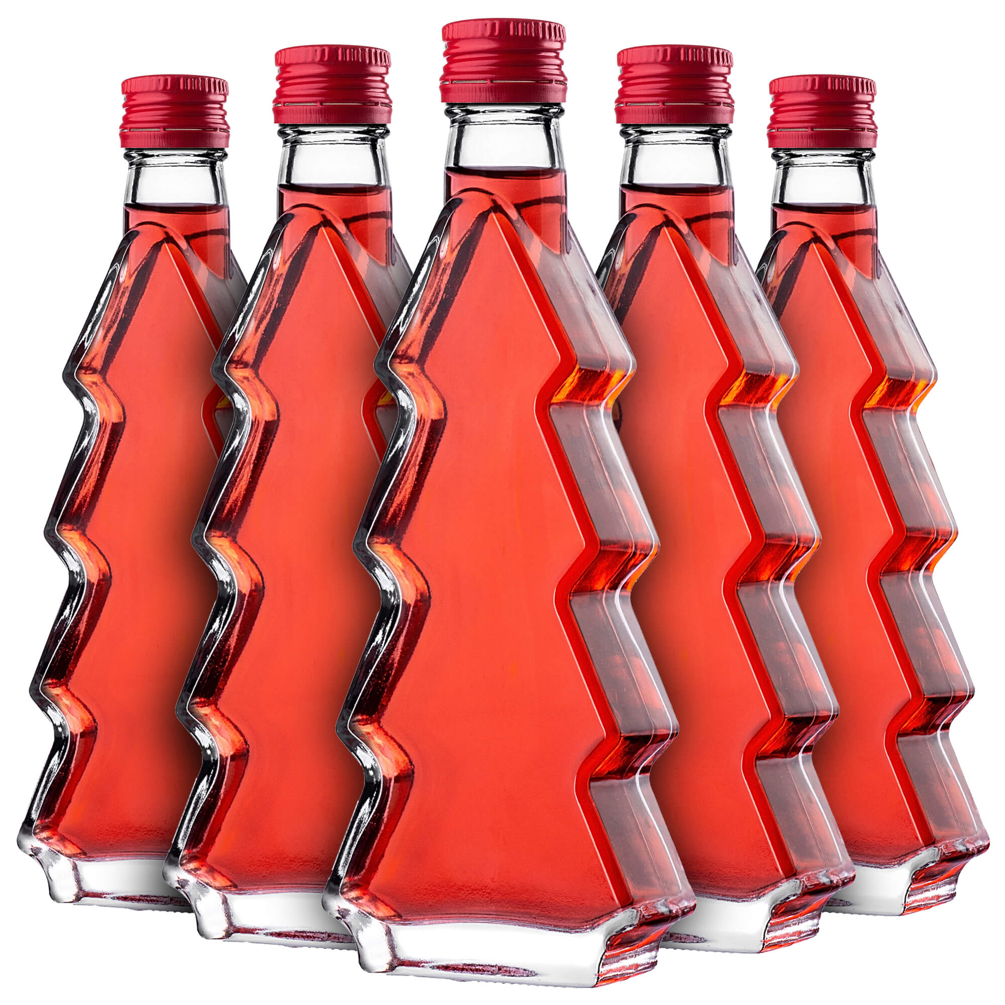 Szklana butelka choinka Enna 200ml z czerwoną zakrętką 10 szt.