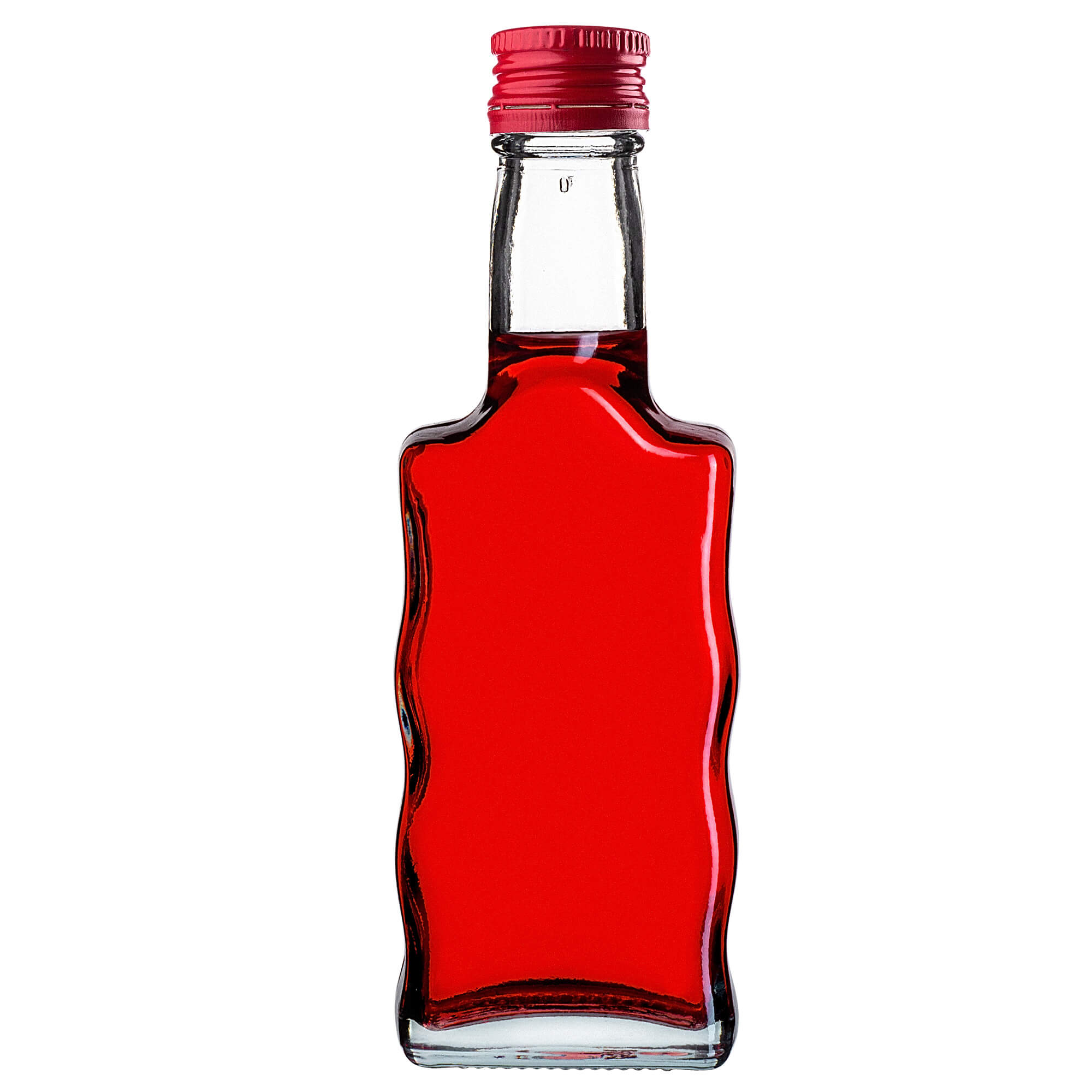 Szklana butelka na nalewkę Fala 200ml z czerwoną zakrętką 50 szt.
