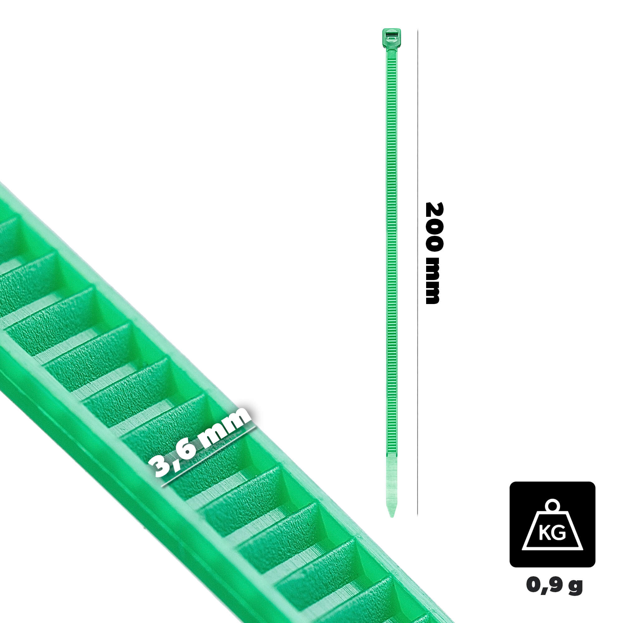 Opaski zaciskowe Maurens 200 x 3.6 mm zielone 100 szt.