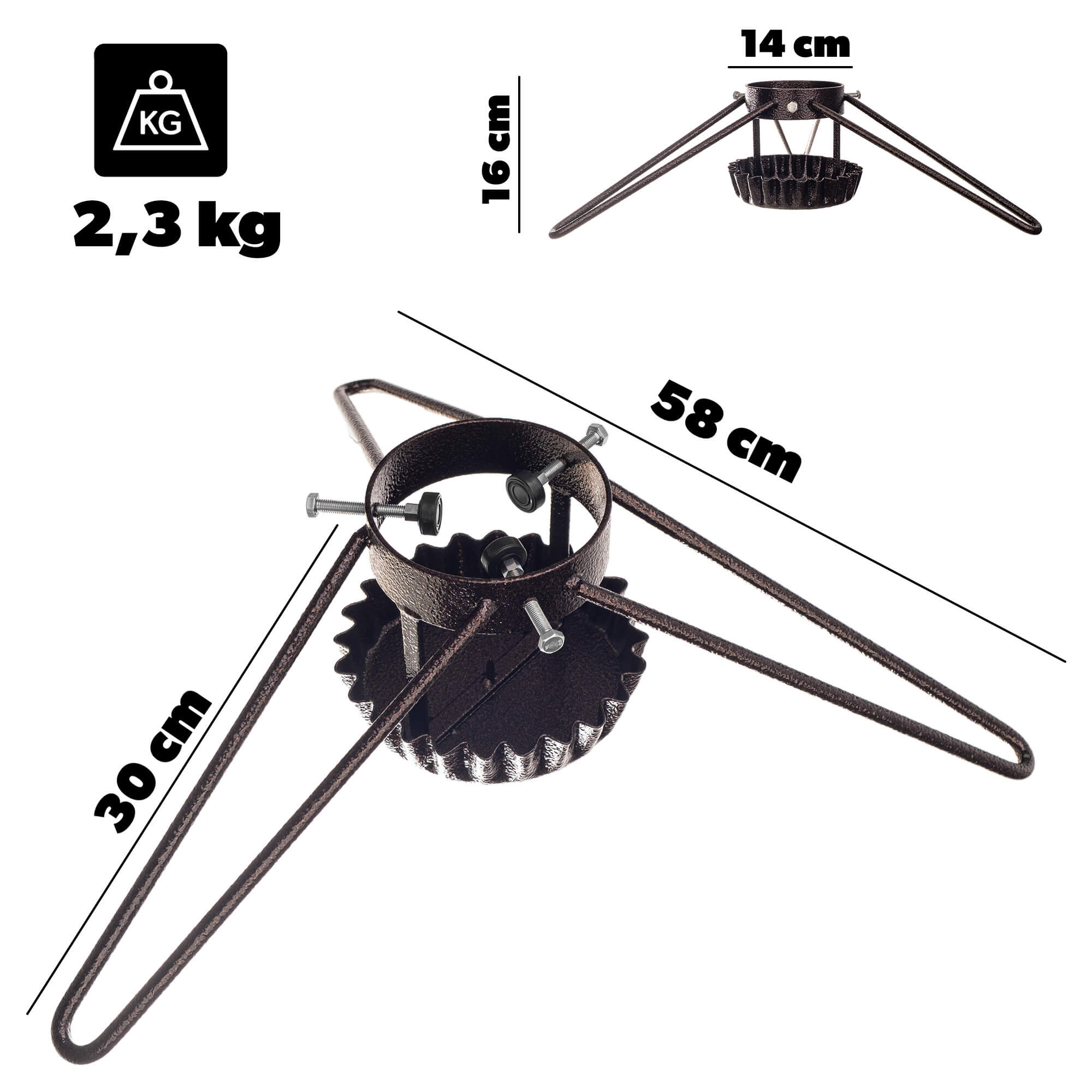 Metalowy stojak na choinkę 58cm miedziany