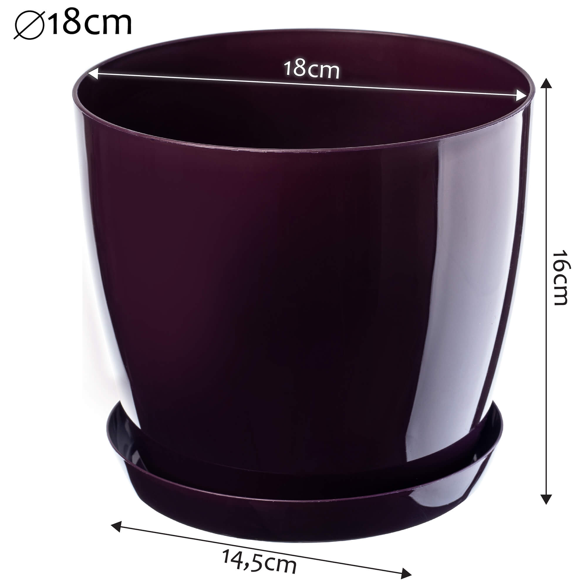 Doniczka na kwiaty z podstawką 18 cm, śliwkowa