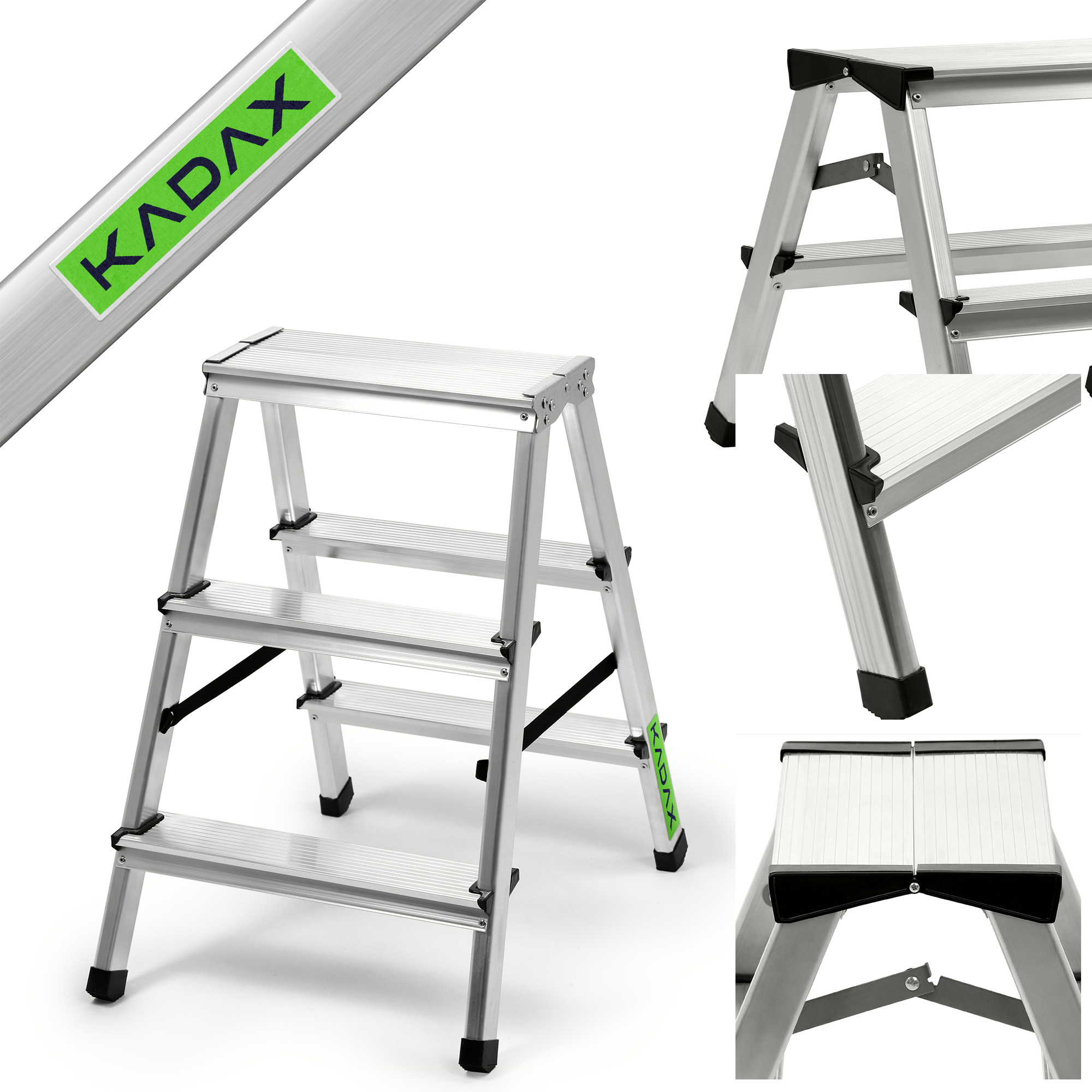 Drabina aluminiowa z podestem Musko, 3 stopnie, 125 kg