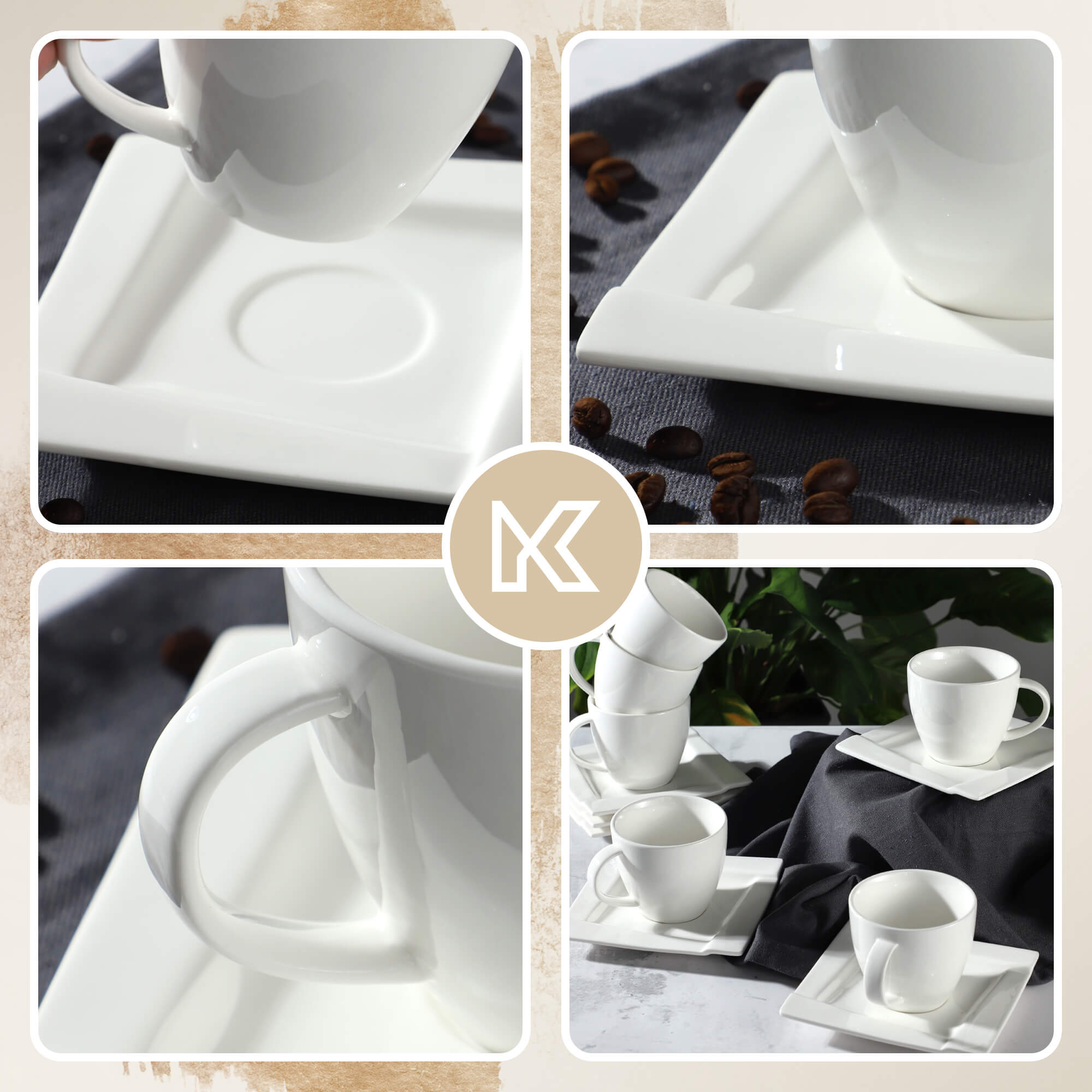 Komplet kawowy Avio, 6 filiżanek z podstawkami, 220 ml