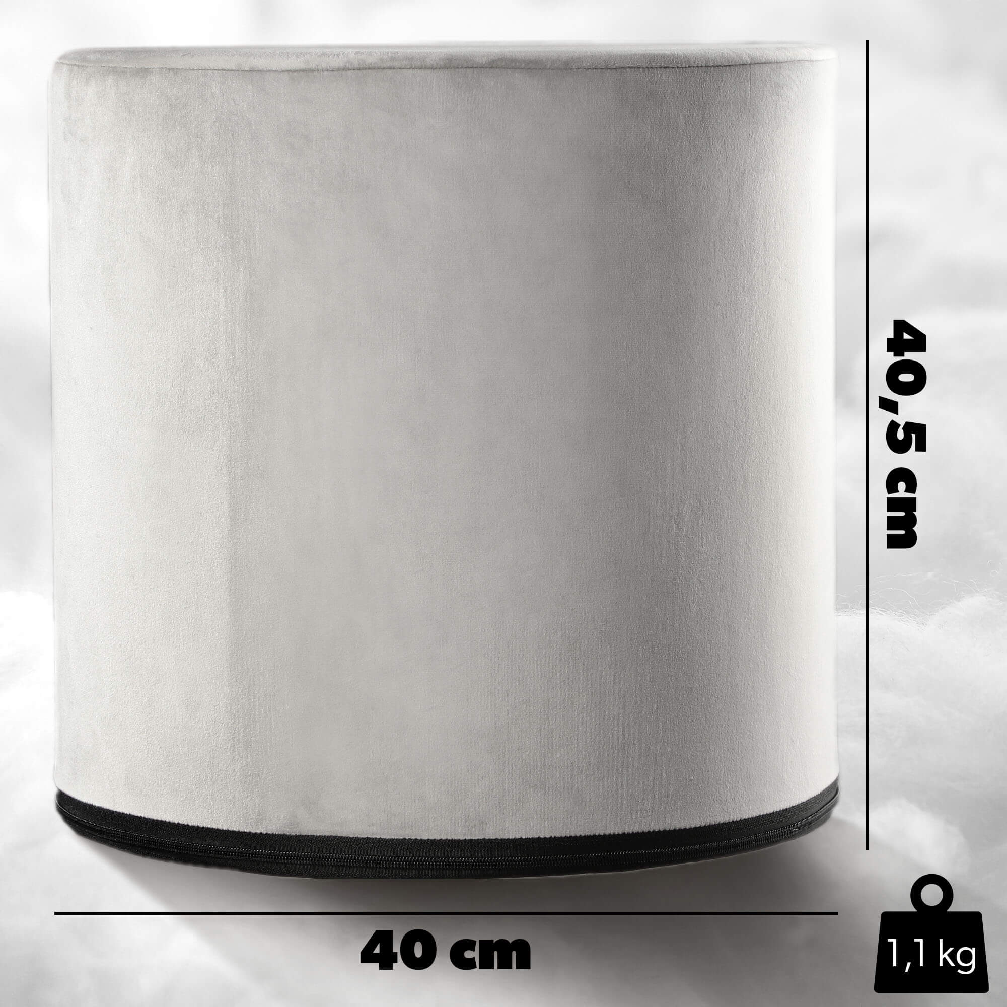 Okrągła pufa welurowa 40 cm, szara