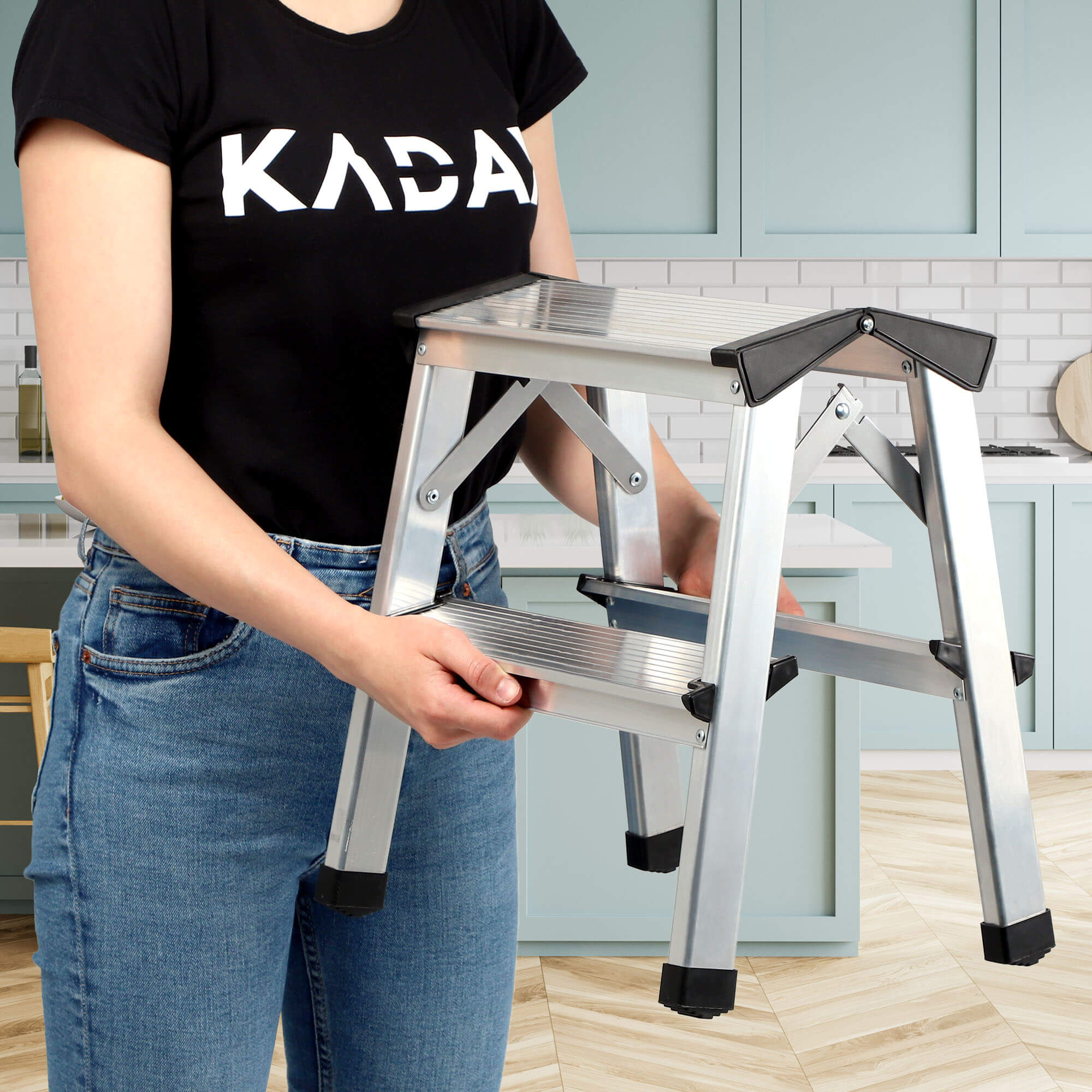 Drabina aluminiowa z podestem Musko, 2 stopnie, 125 kg