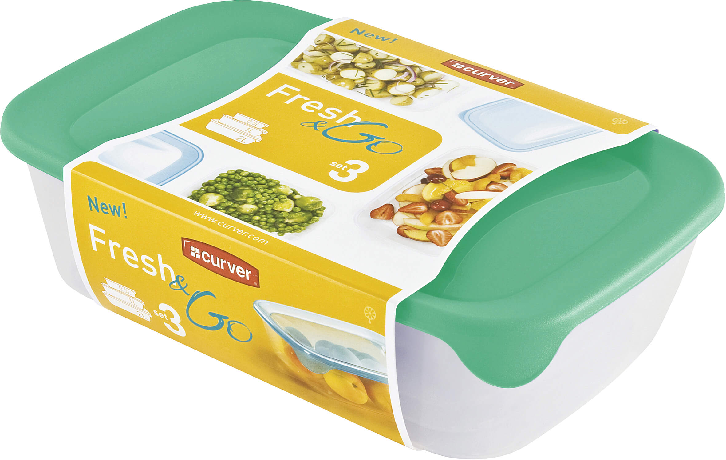 Pojemniki na żywność Curver Fresh & Go, 2L + 1L + 0,5L