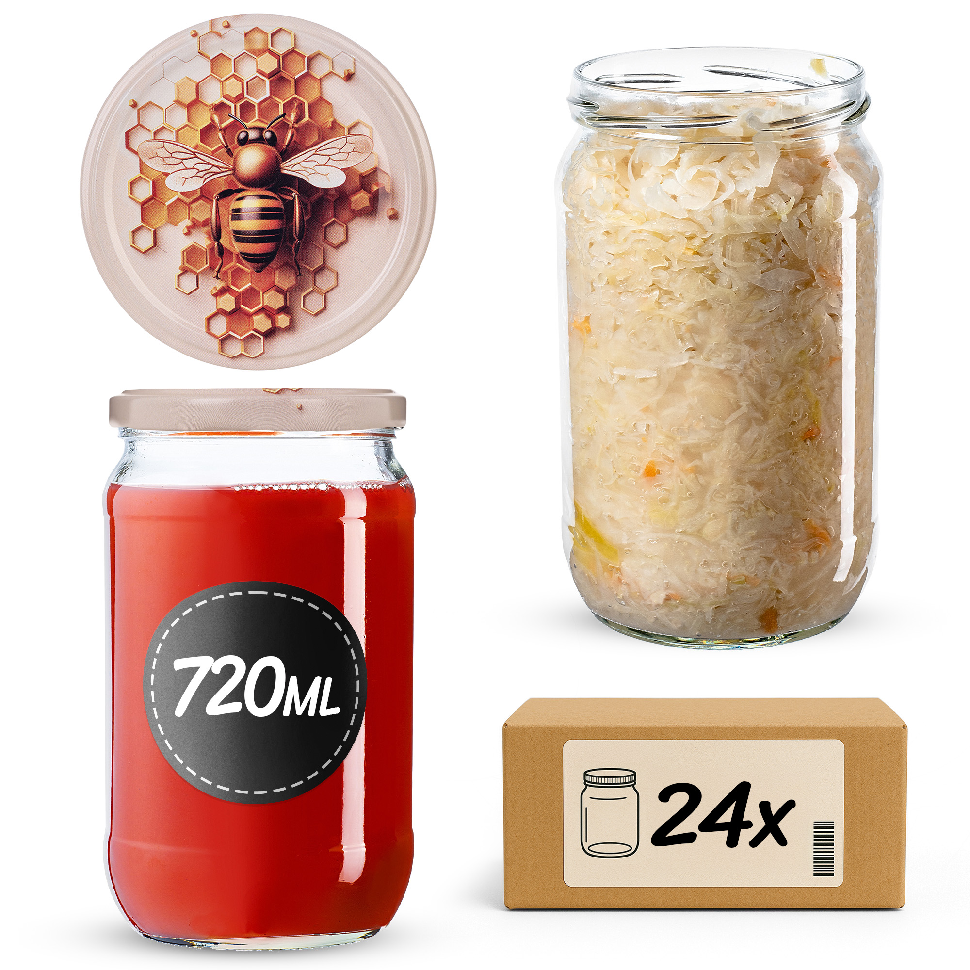 Słoiki na przetwory Niva 720ml fi 82 mm 24szt + wieczko Pszczoła