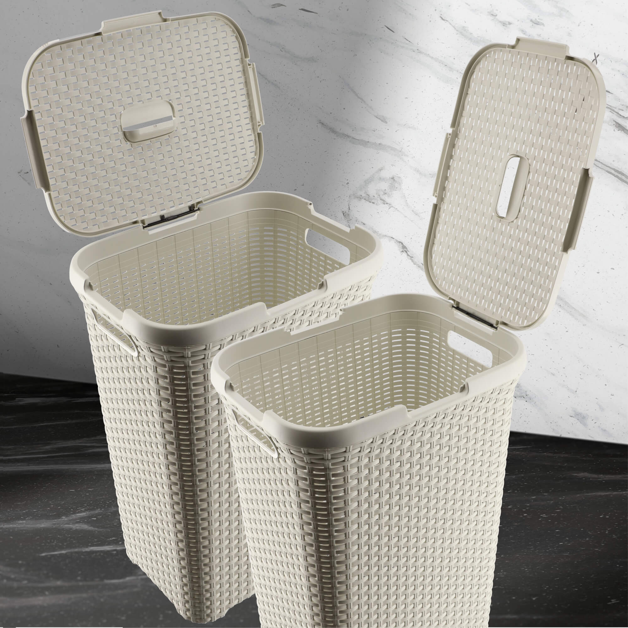 Kosz z pokrywą Curver Natural Style 60L kremowy