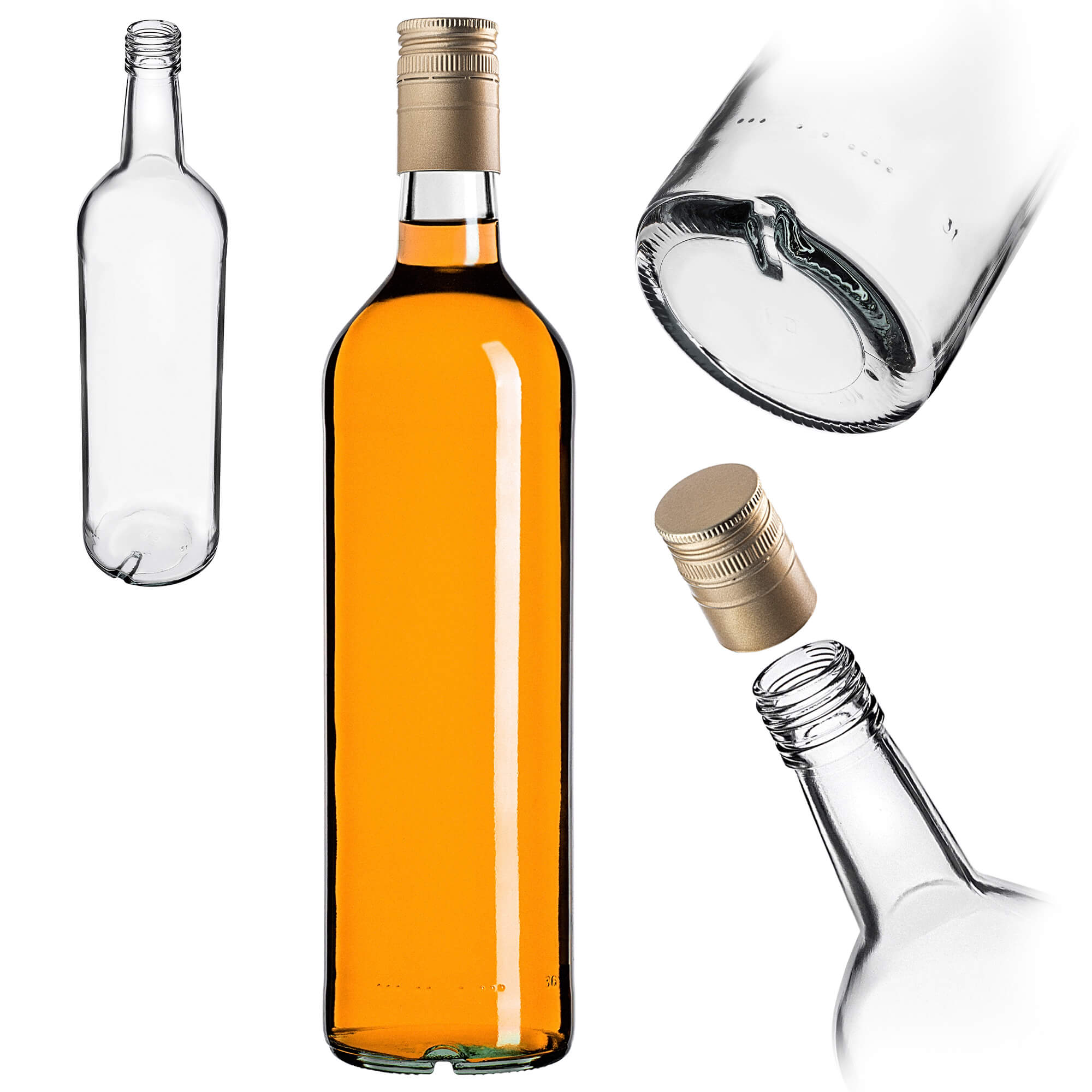 Szklana butelka Monopol 1000ml z długą złotą zakrętką 1 szt.