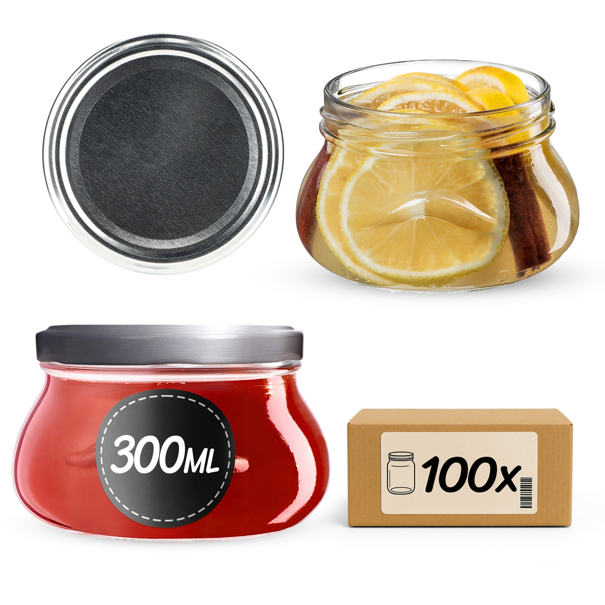 Słoiki na przetwory Raja 300ml 100szt fi 82 mm + wieczka srebrne