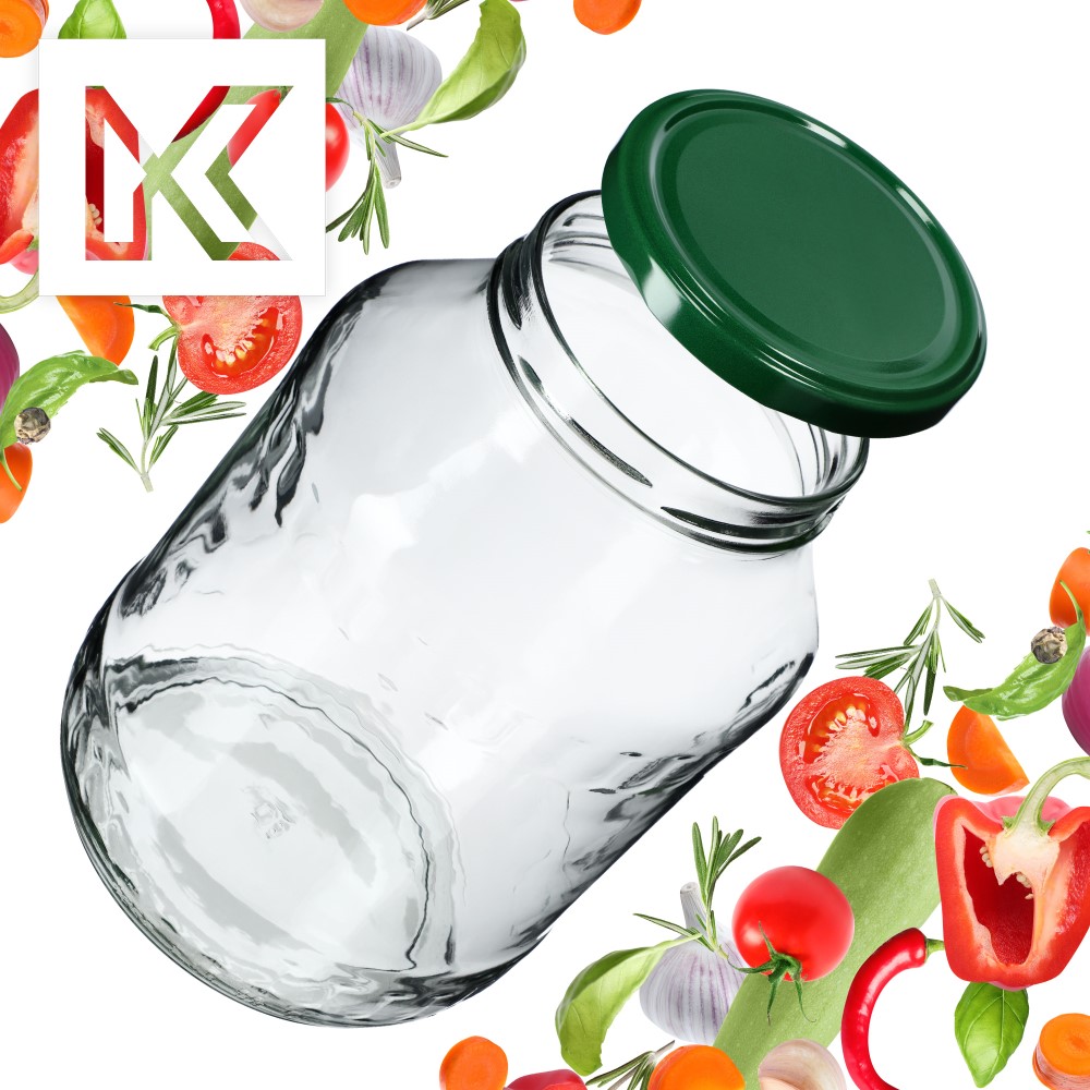 Szklany słój Boro 1,7L 89 mm + wieczko zielone 12szt