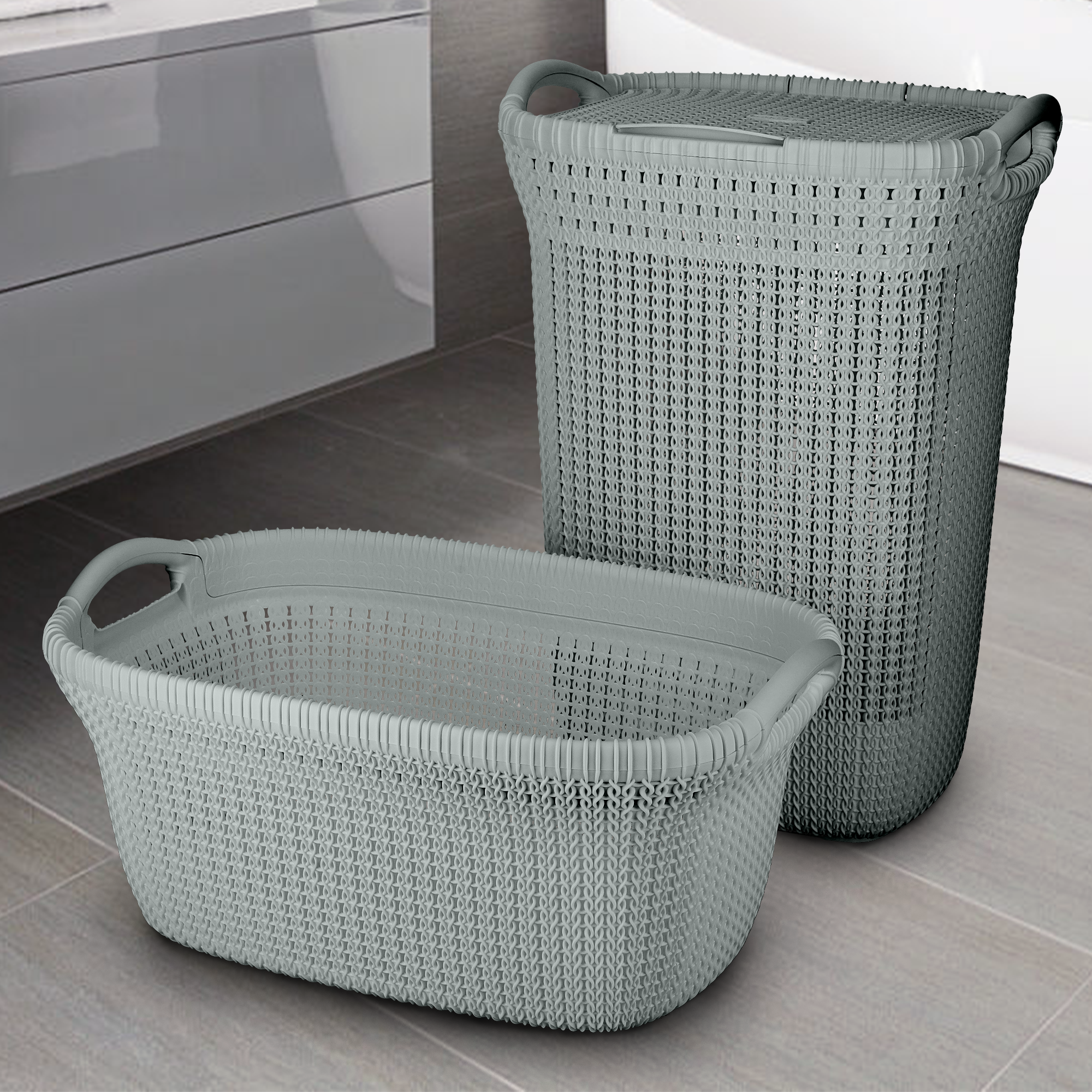 Kosz z pokrywą Curver Knit 57L, szaroniebieski