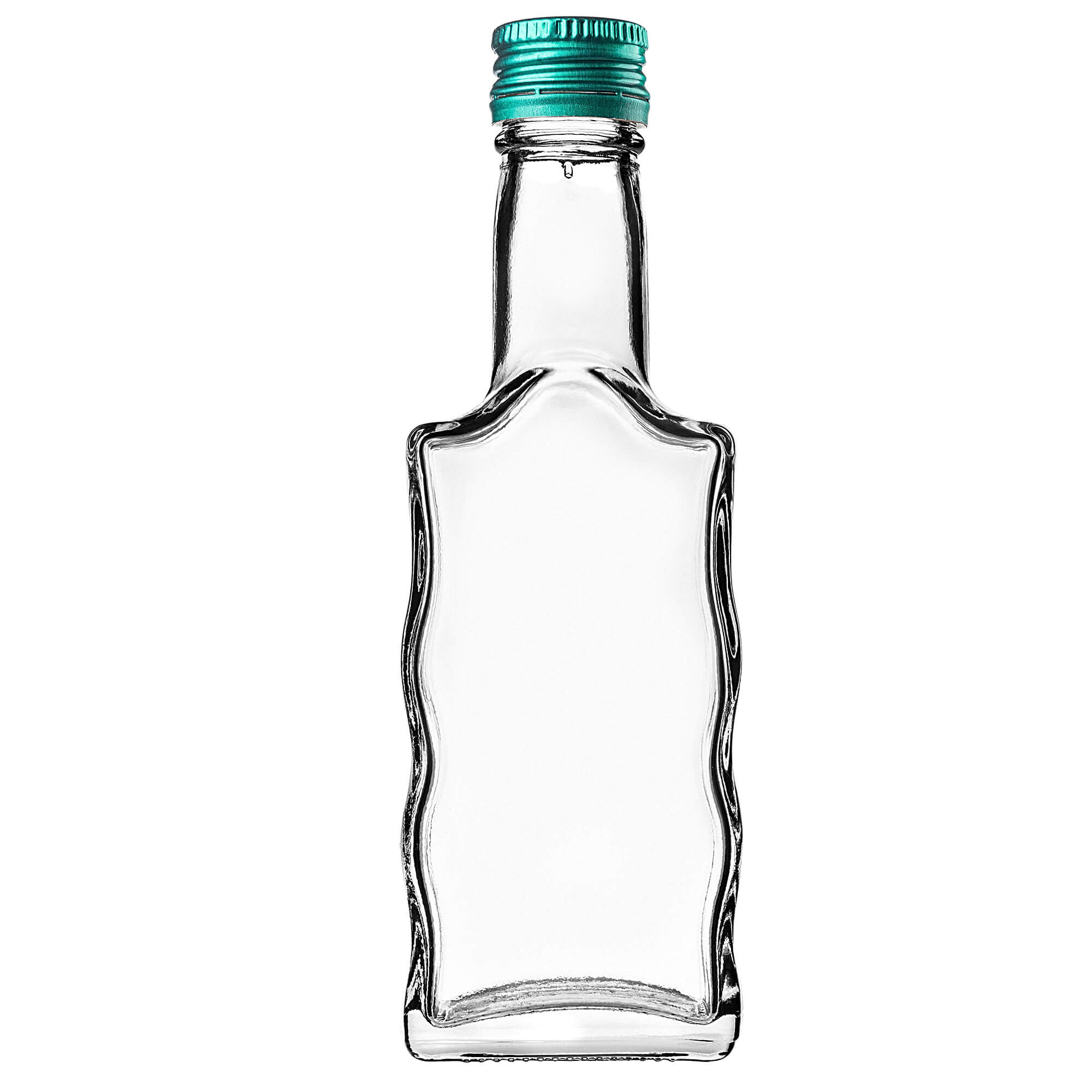 Szklana butelka na nalewkę Fala 200ml z zieloną zakrętką 10 szt.