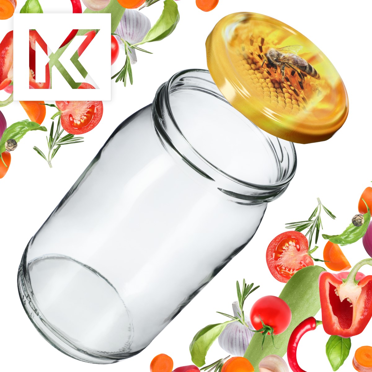 Słoiki na przetwory Simo 900ml 8szt fi 82 mm + wieczka "Pszczoła"