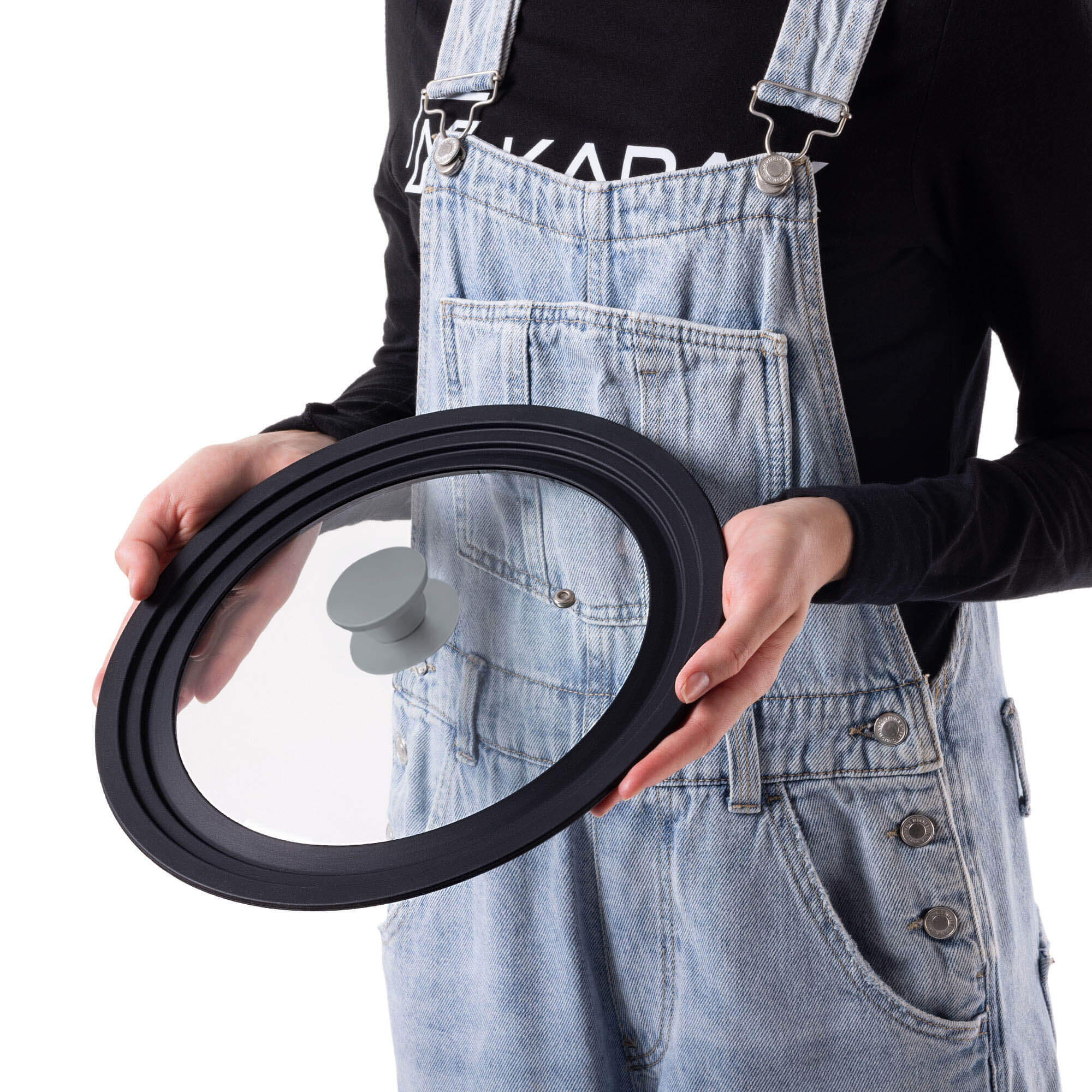Pokrywa szklana multisize Aiola na garnek 24-28 cm z szarym uchwytem