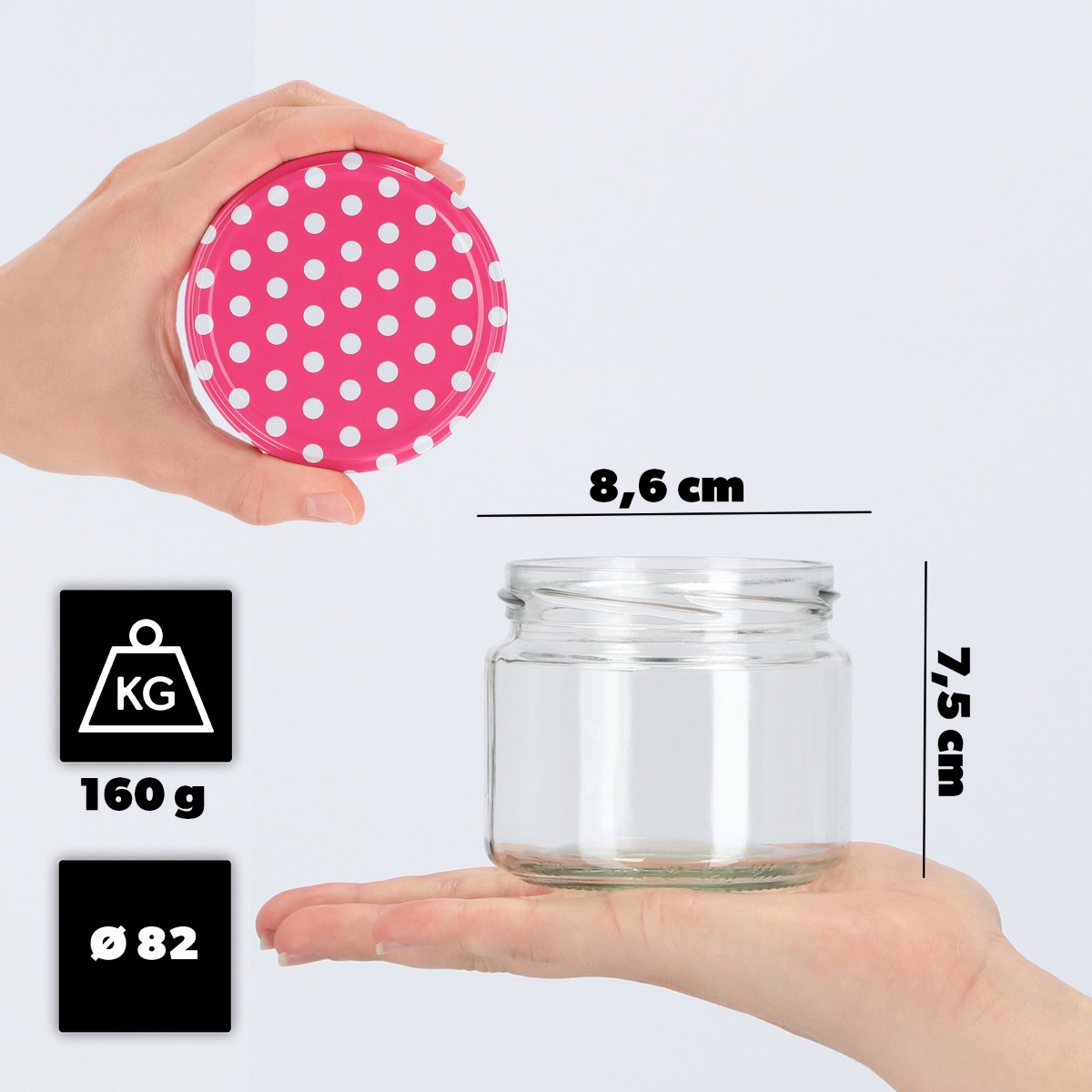 Słoiki Sonka 330ml 50szt fi 82 mm + wieczka "Różowy Groszek"