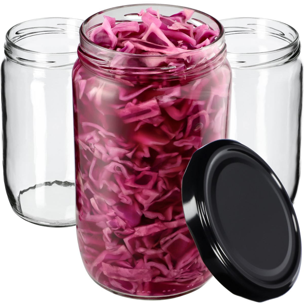 Słoiki na przetwory Niva 720ml 64szt fi 82 mm + wieczka czarne