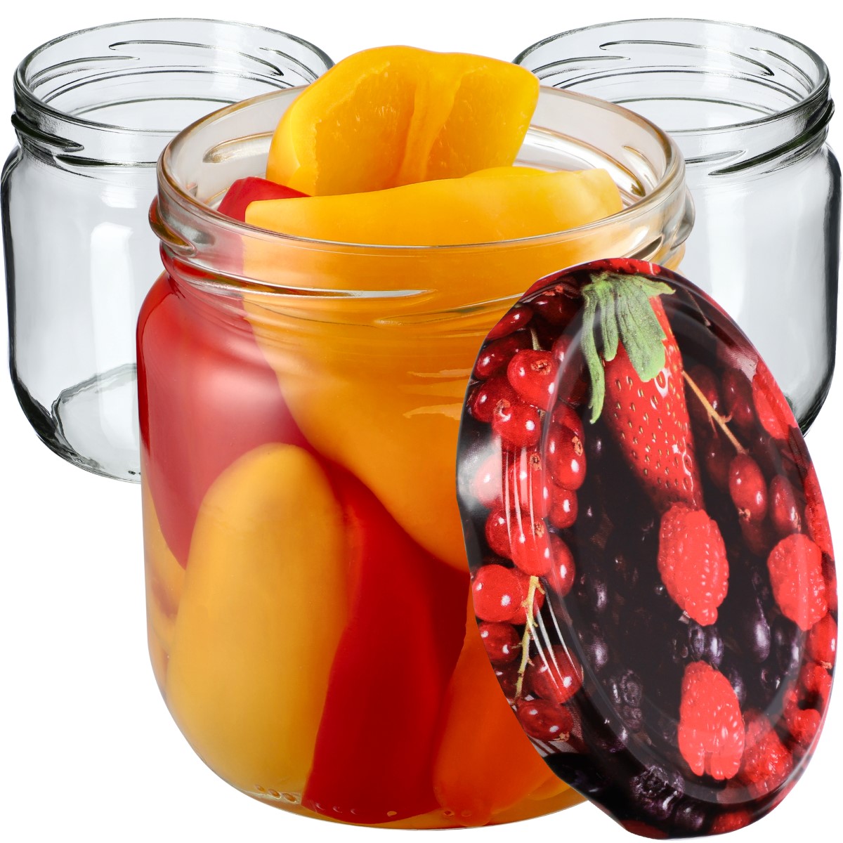 Słoiki na przetwory Salla 425ml 48szt fi 82 mm + wieczka "Owoce leśne"
