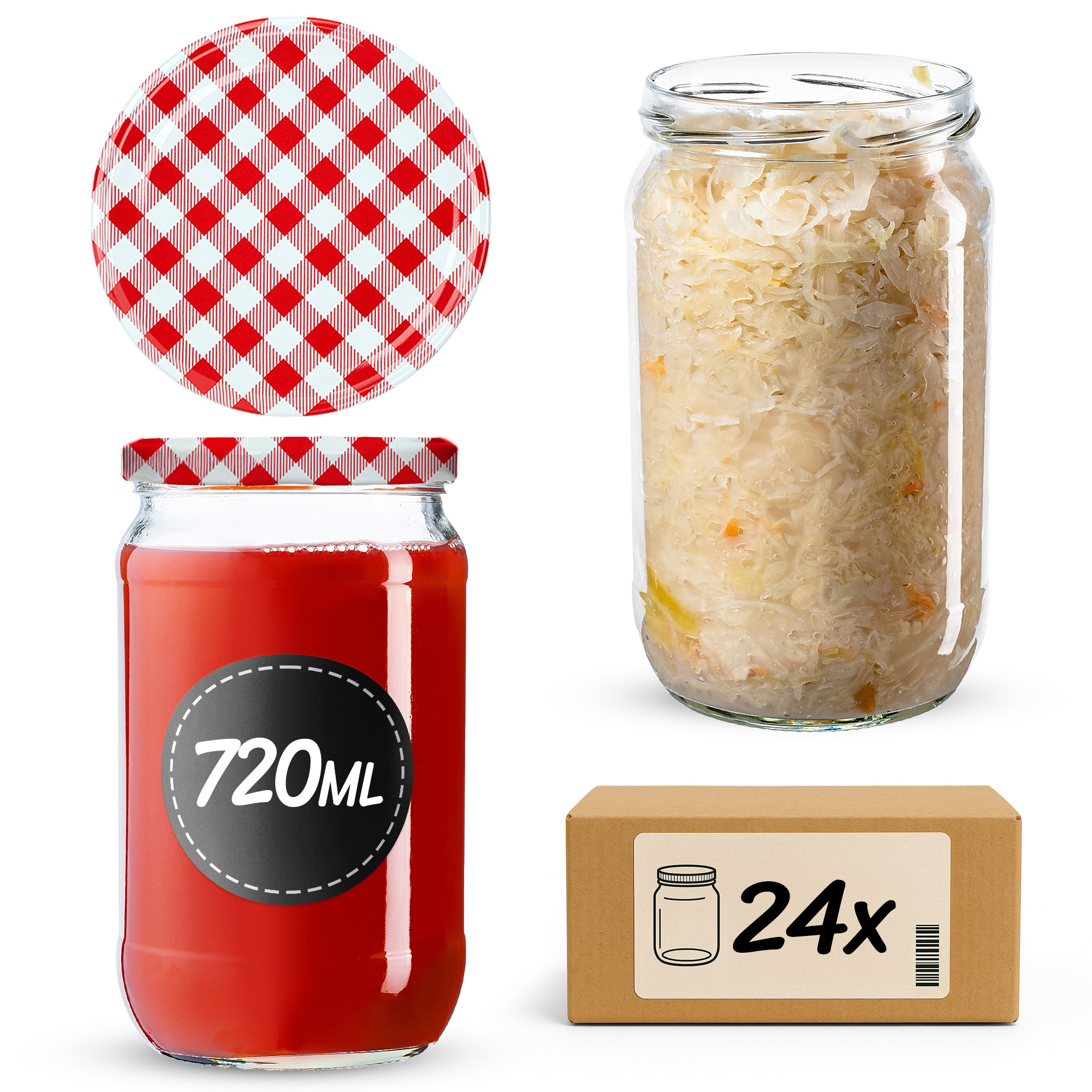 Słoiki Niva 720ml 24szt fi 82 mm + wieczka "Czerwona Krata"