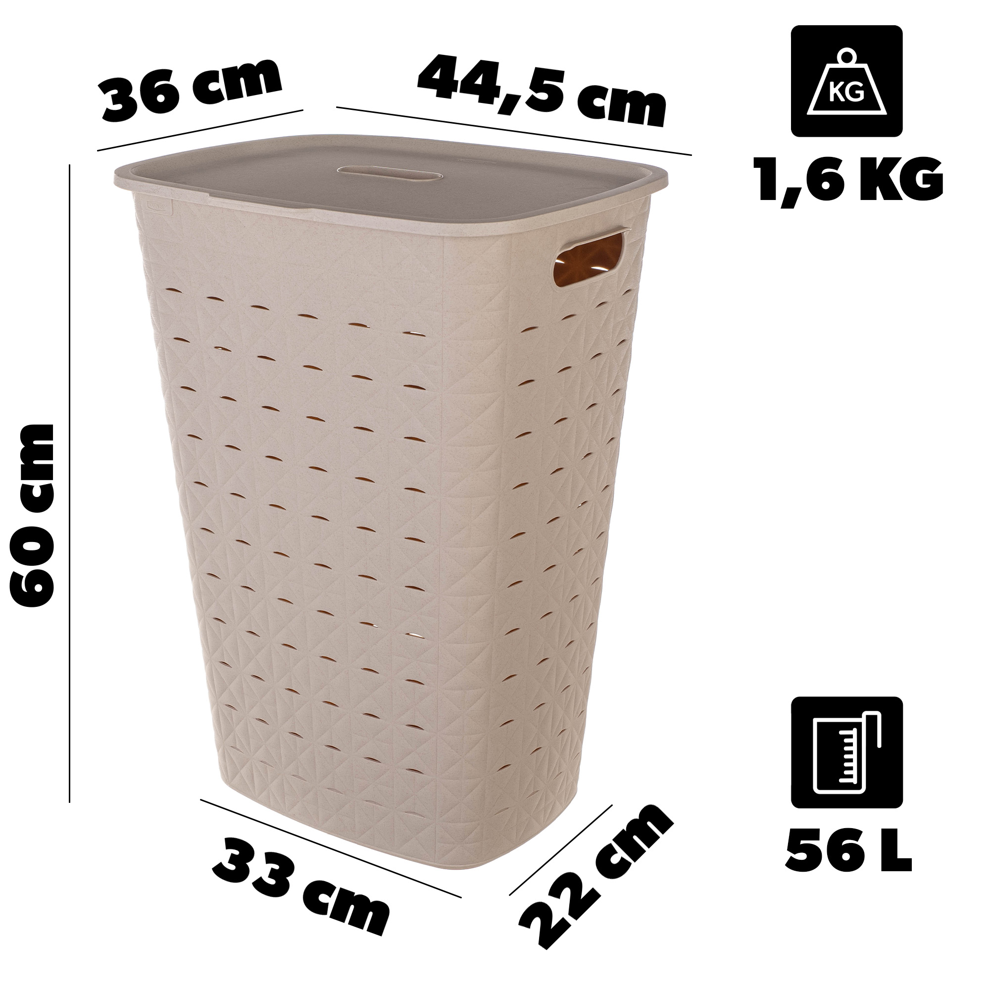 Kosz na bieliznę Curver Softex 56L kremowy