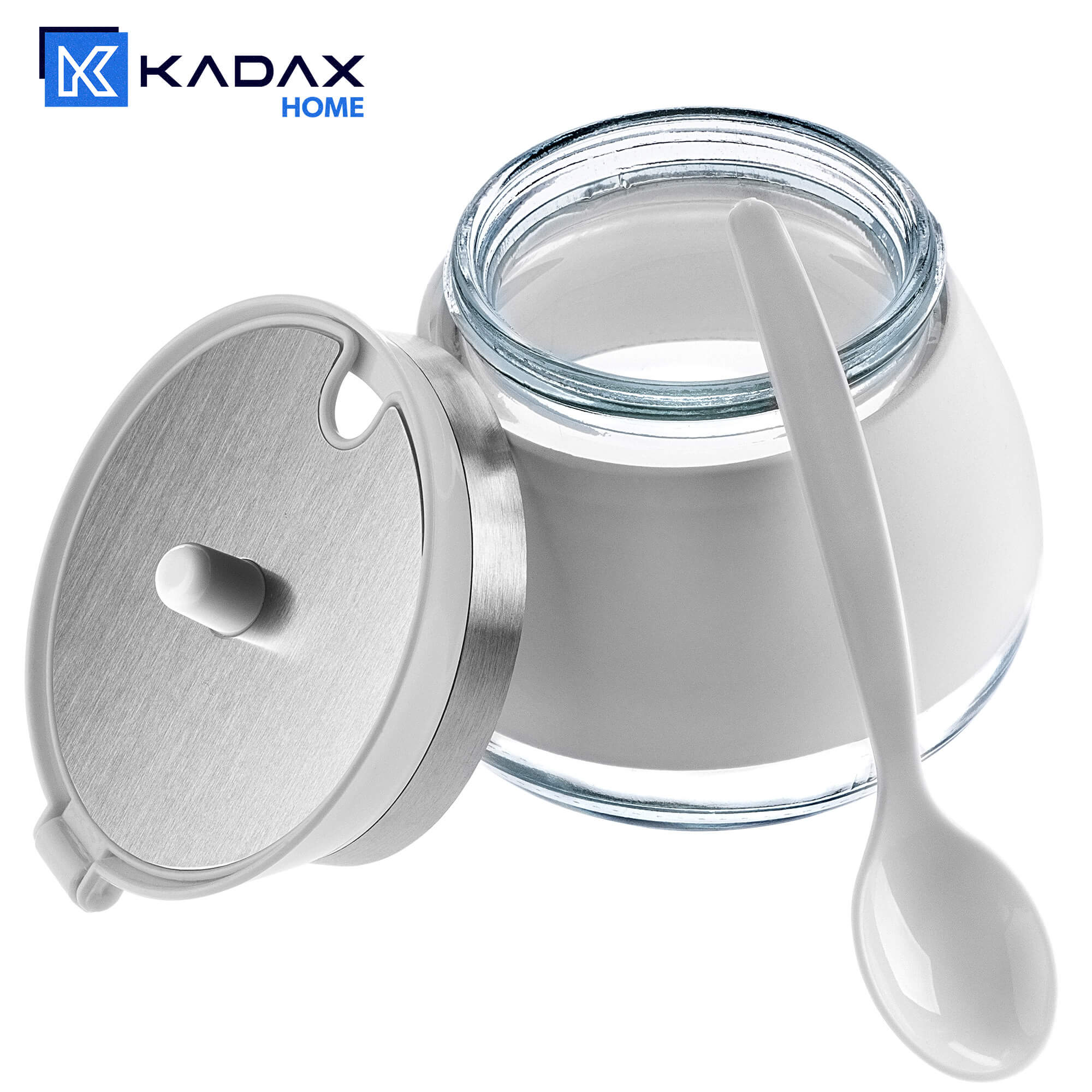 Cukiernica szklana z łyżeczką Lerin 270 ml, biała