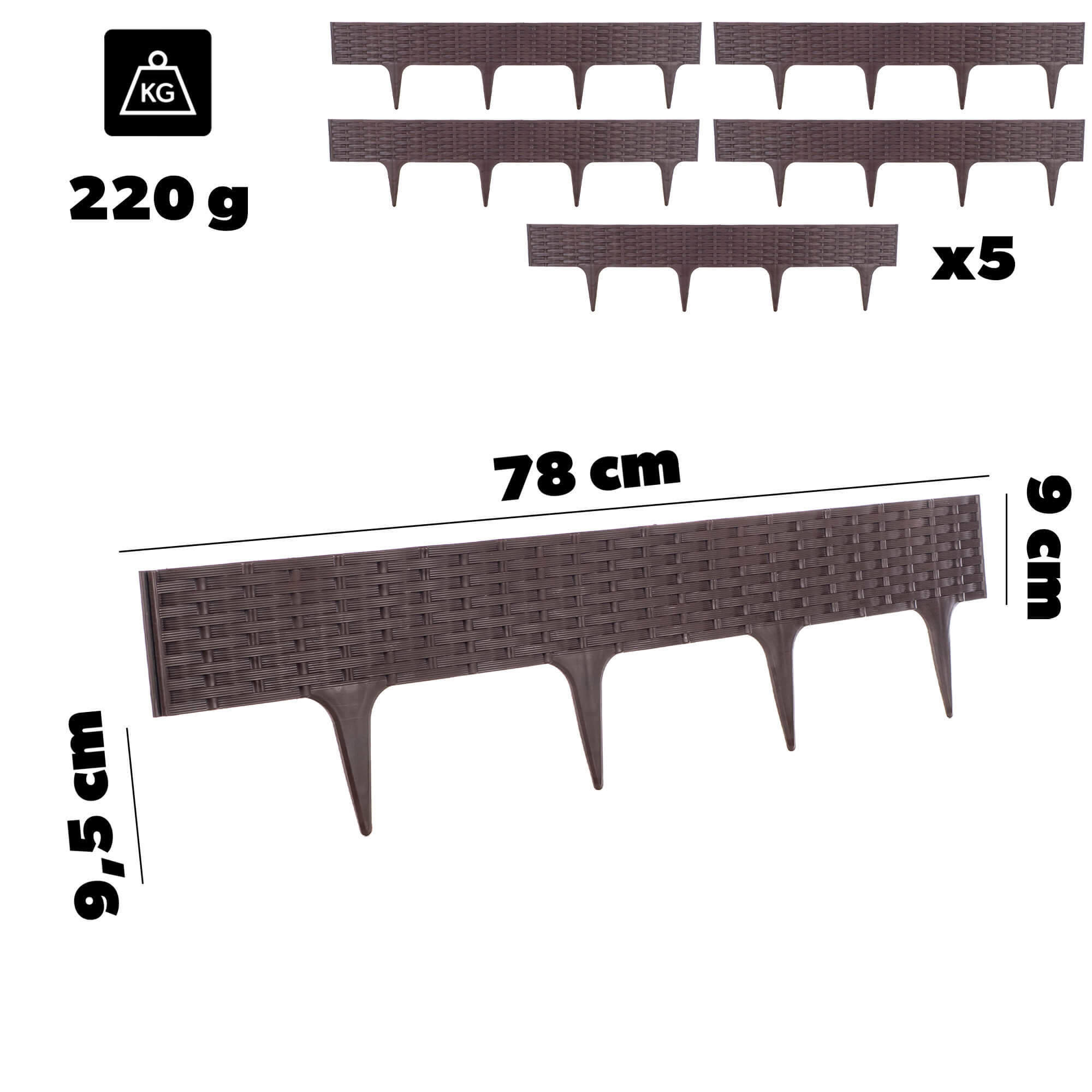 Obrzeże ogrodowe Averton 78 x 9 cm brąz wzór 2. 5 szt.