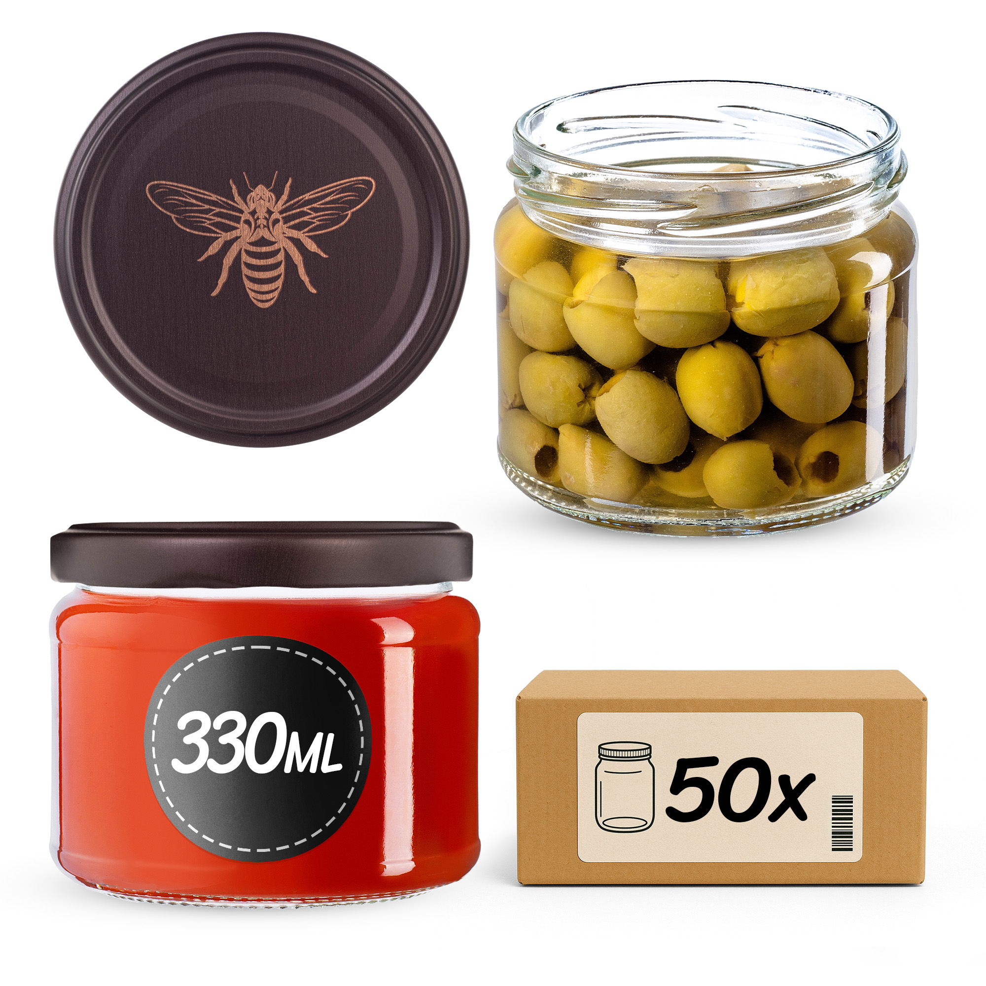 Słoiki na przetwory Sonka 330ml fi 82 mm 50szt + wieczko Pszczoła