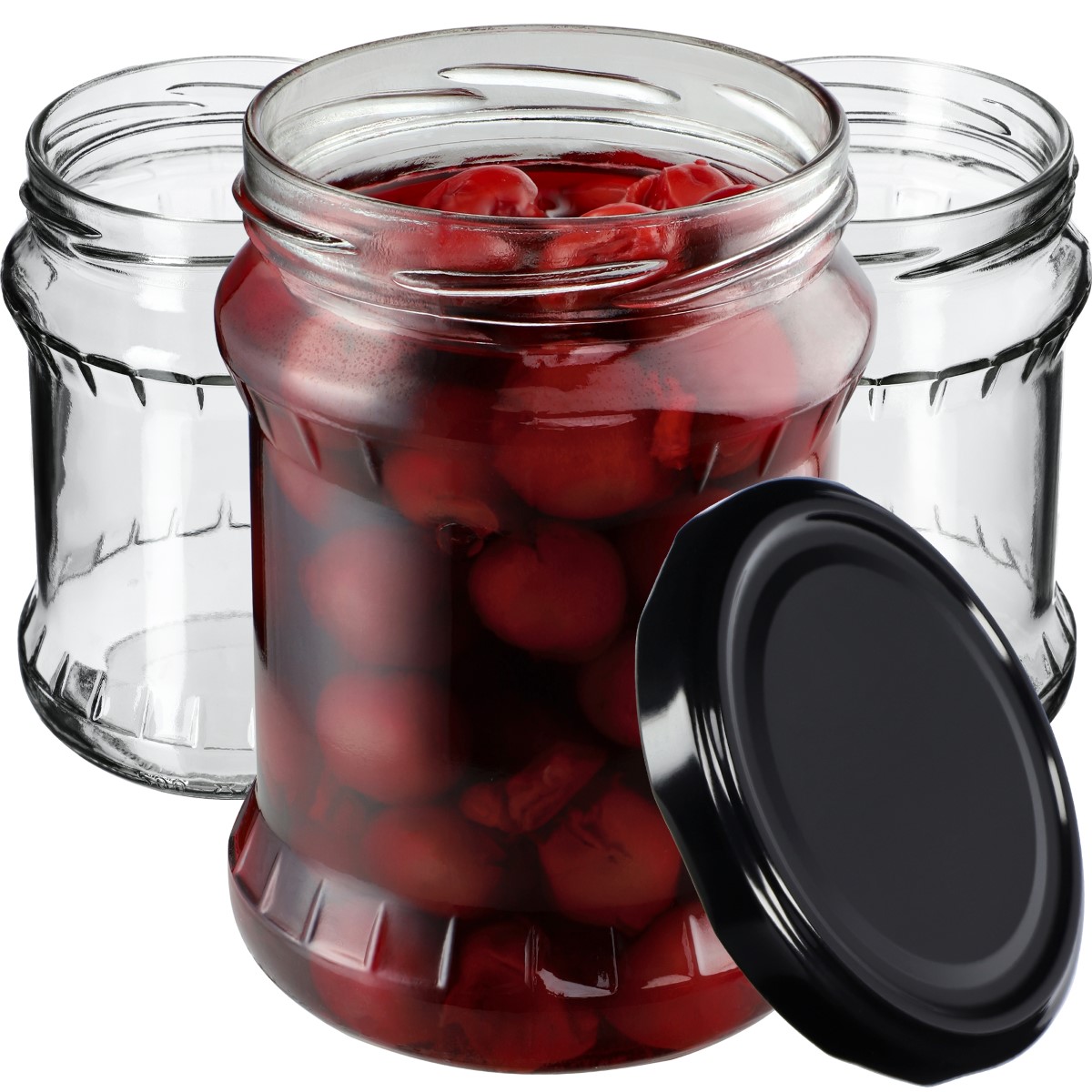 Słoiki na przetwory Kisko 500ml 8szt fi 82 mm + wieczka czarne