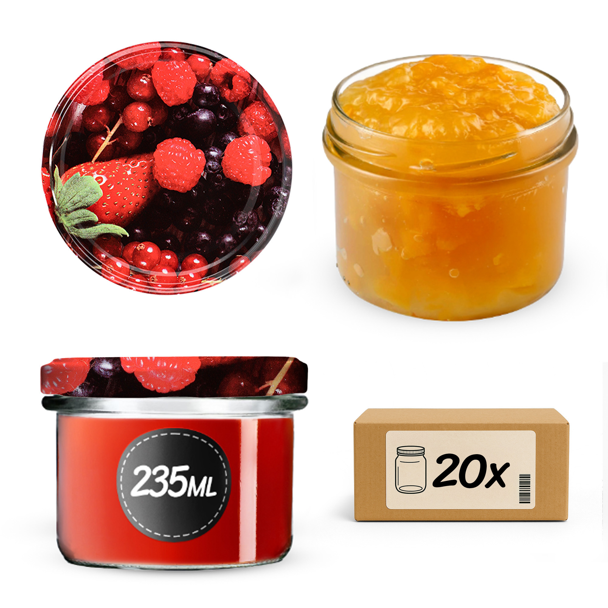 Słoiki na przetwory Tartu 235ml 20szt fi 82 mm + wieczka "Owoce leśne"