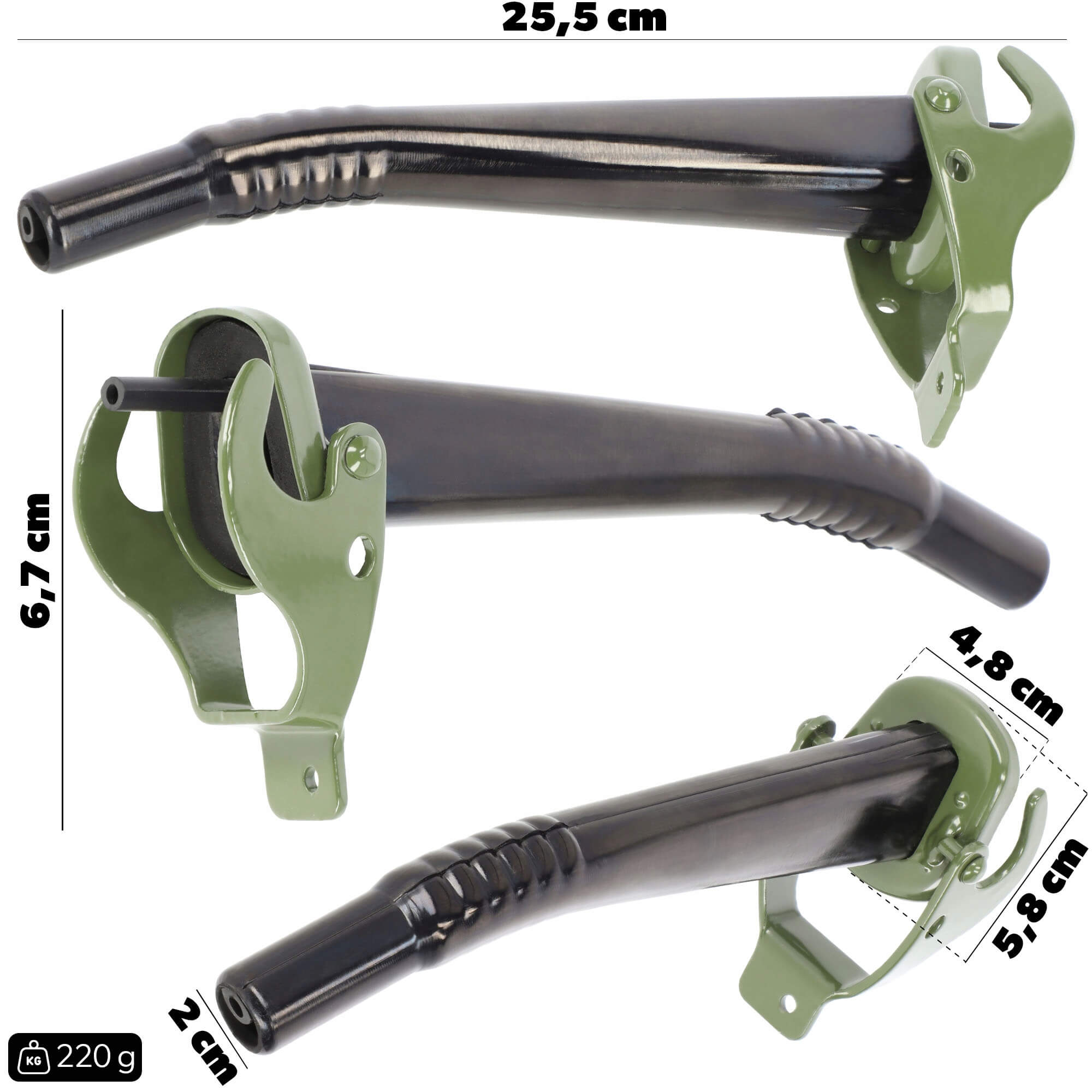 Kanister na paliwo stalowy 5L + lejek 25 cm, zielony