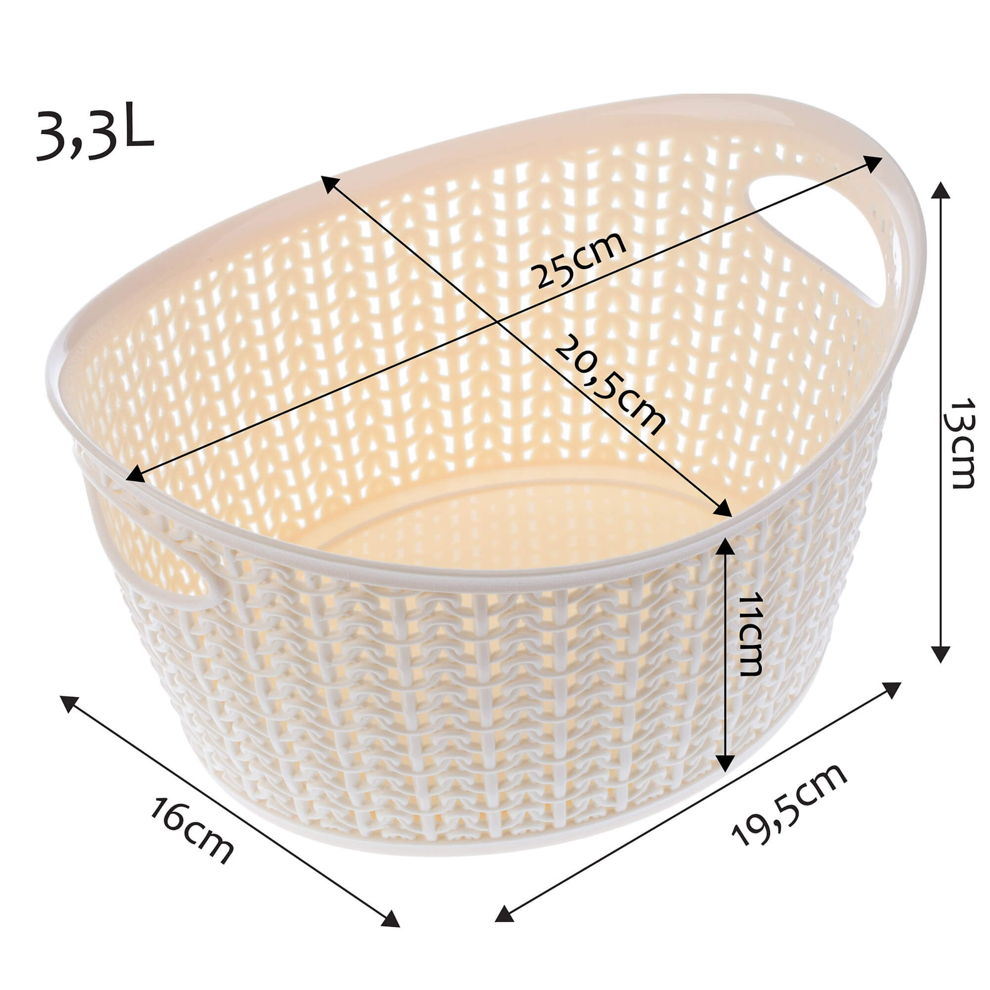 Koszyk plastikowy owalny Malm 3.3L, kremowy