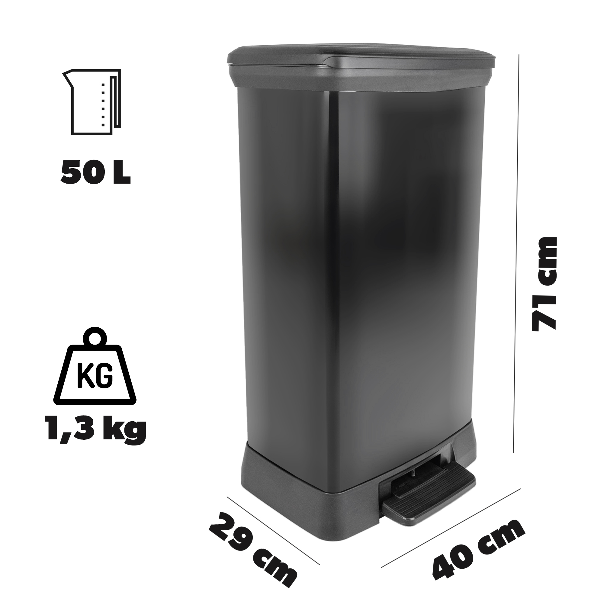 Kosz na śmieci z pedałem Curver Deco Bin 50L, czarny